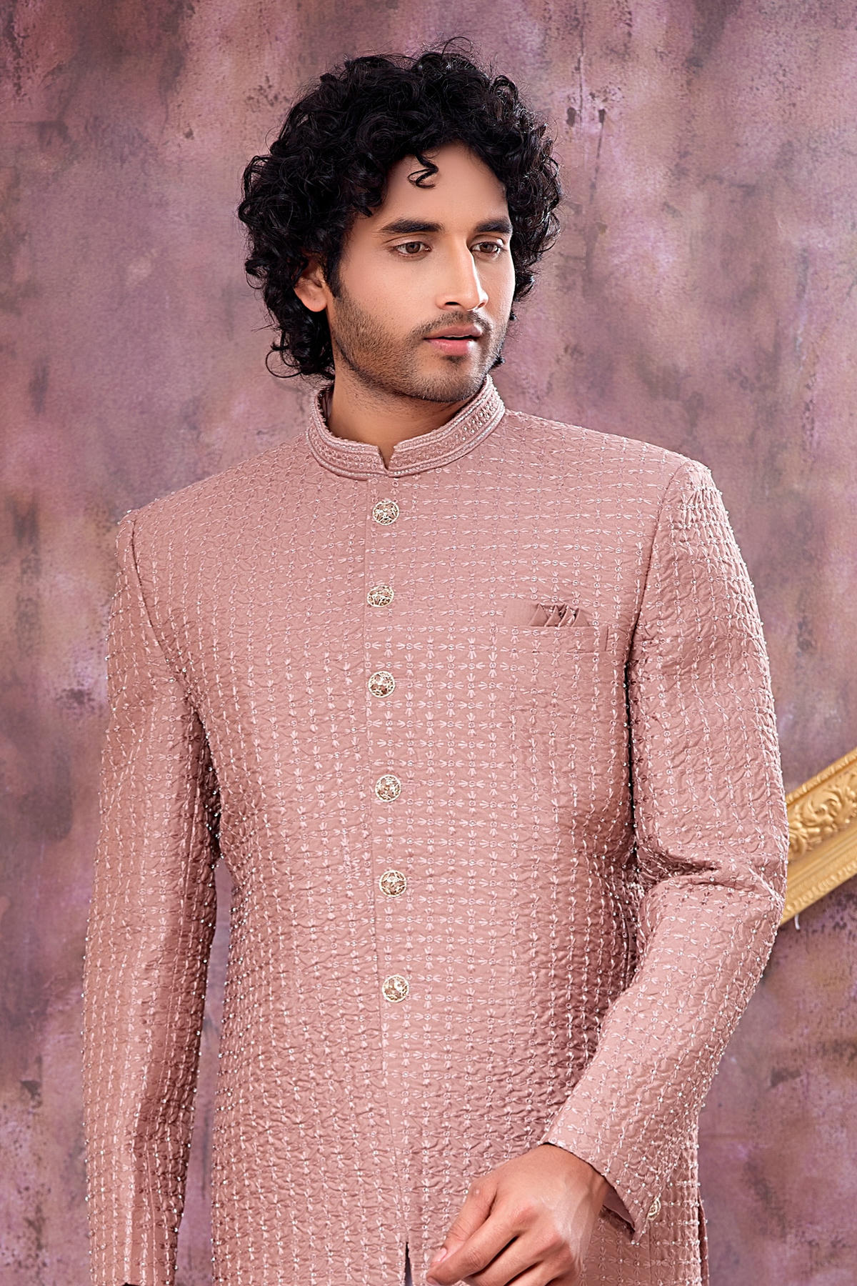 Light Brown Colour Thread Work Embroidery Art Silk Jodhpuri