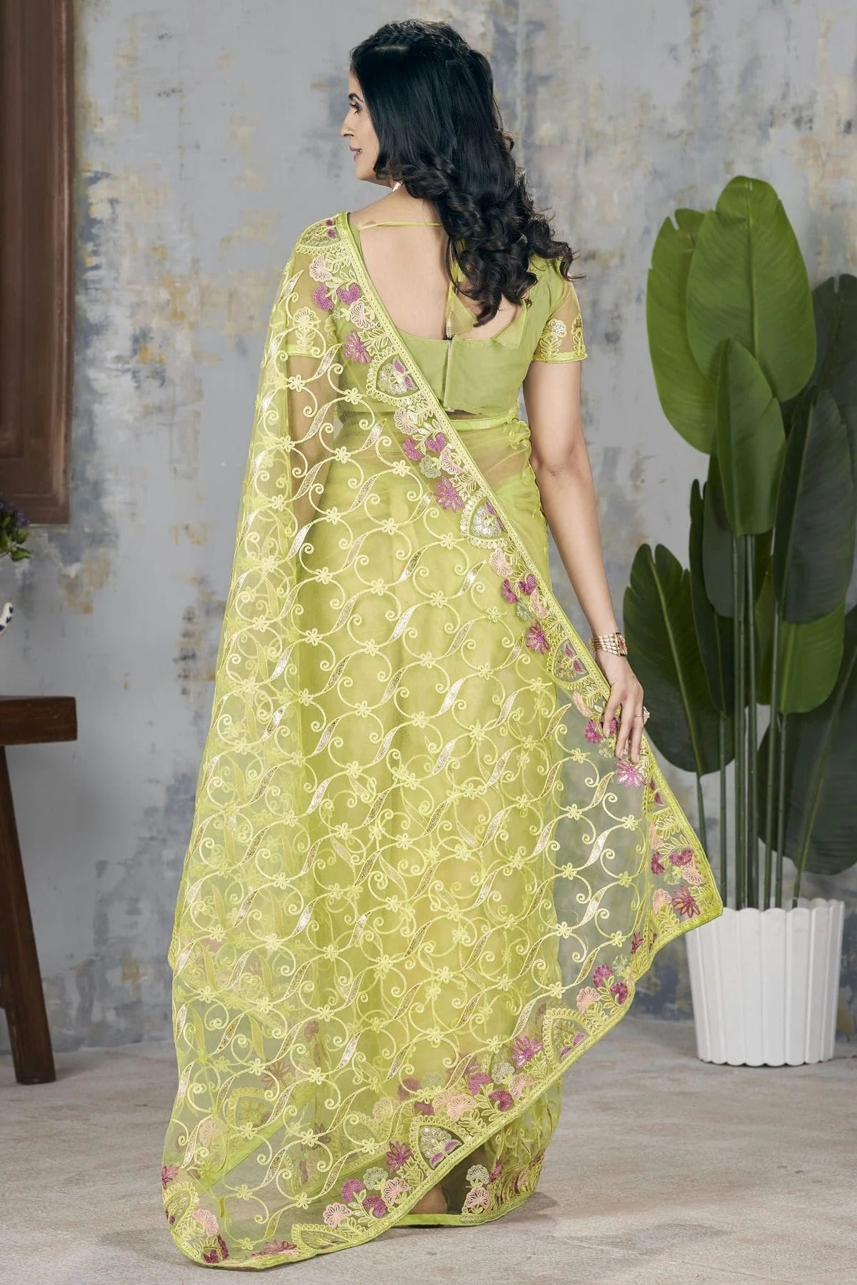 Light Green Colour Butterfly Net Designer Saree SD1112566 A