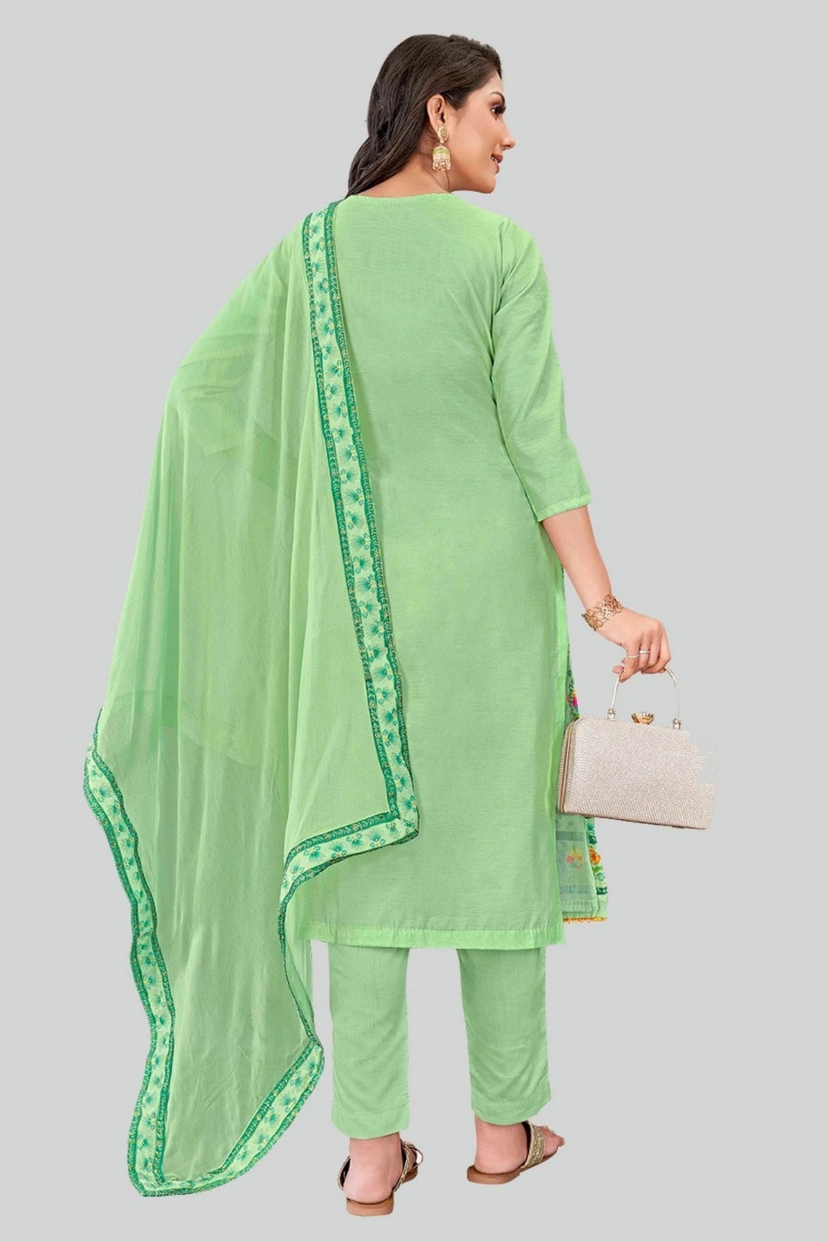 Light Green Colour Chanderi Silk Pant Style Suit SM1110593 A
