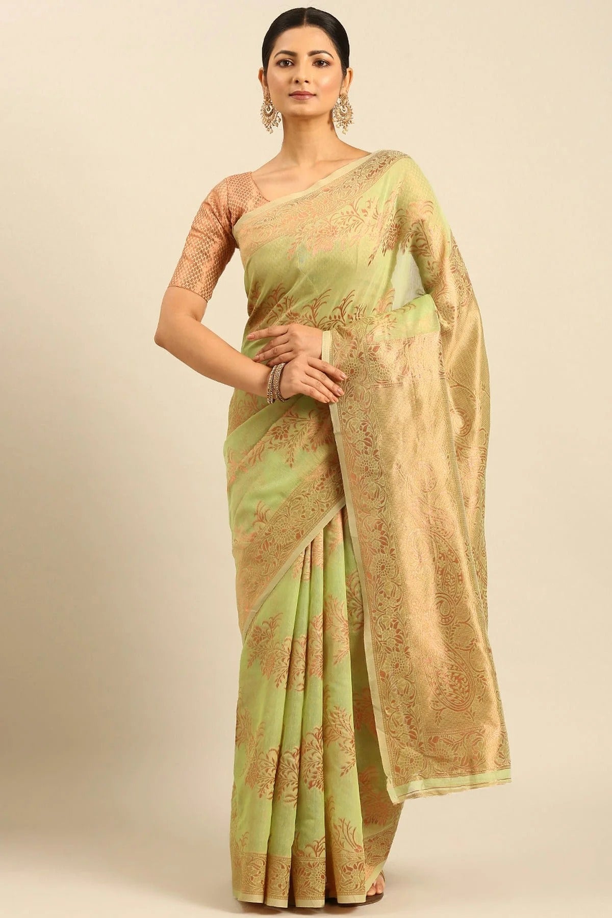 Light Green Colour Cotton Traditional Saree SD1102497