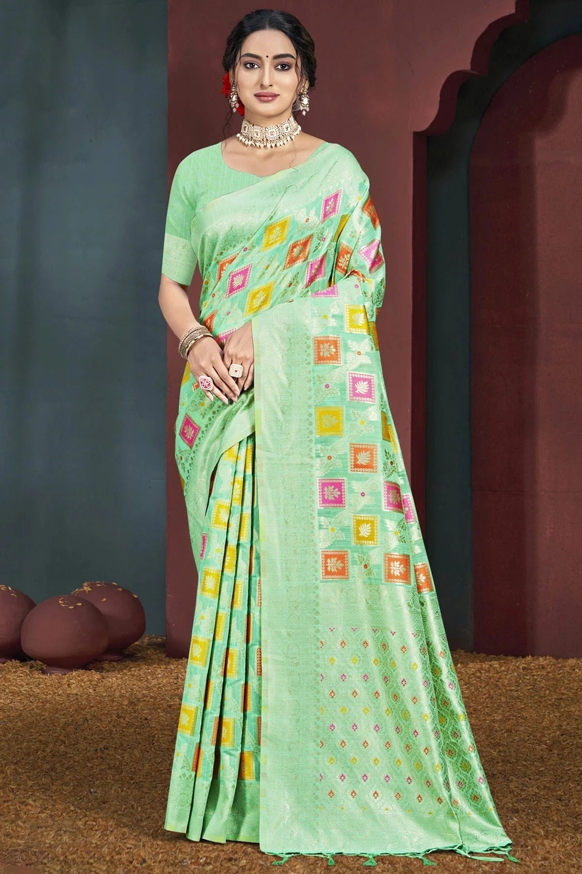 Light Green Colour Cotton Traditional Saree SD1102761