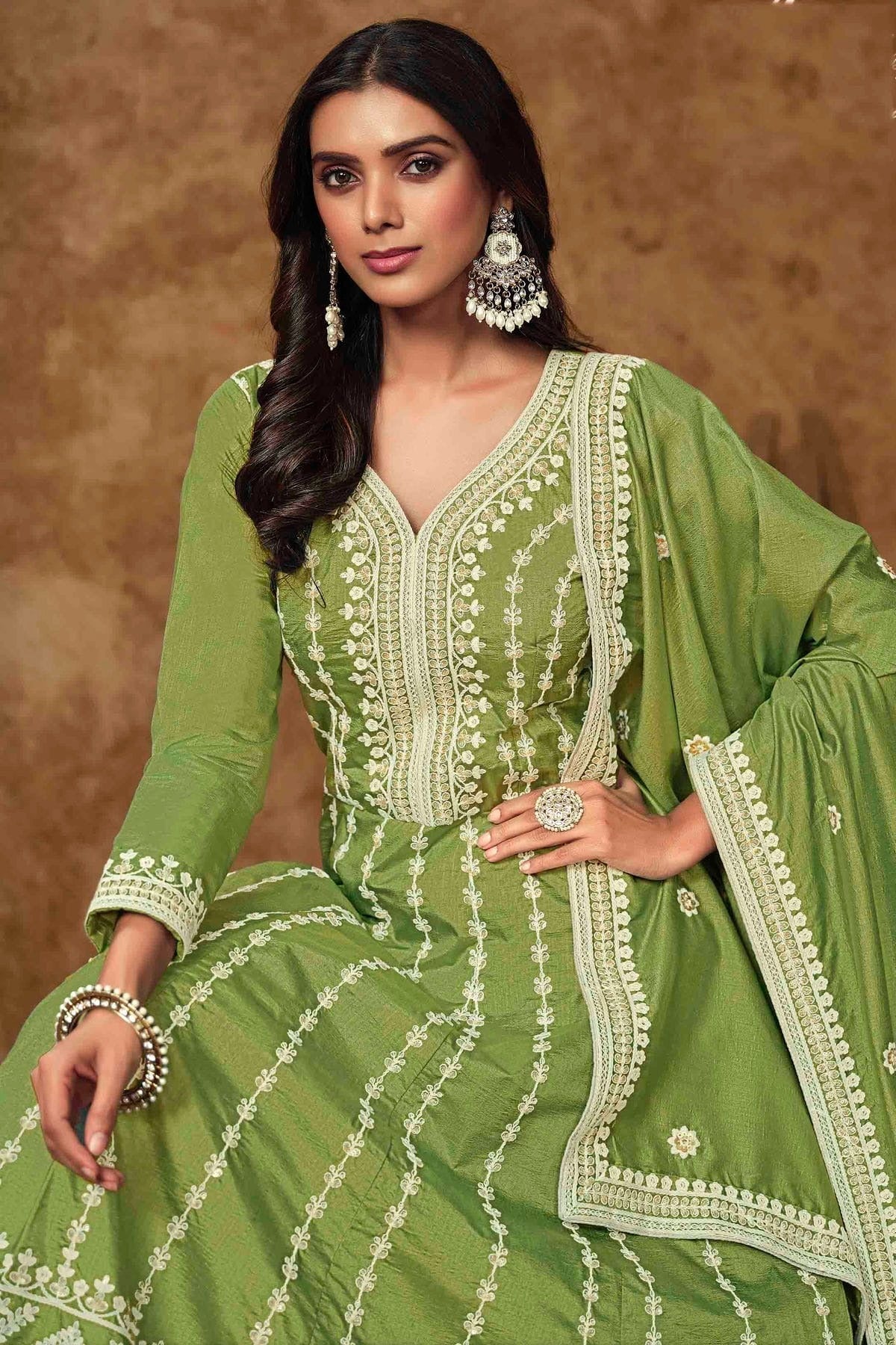 Light Green Colour Dola Silk Semi Stitched Anarkali Suit SM1050702 B