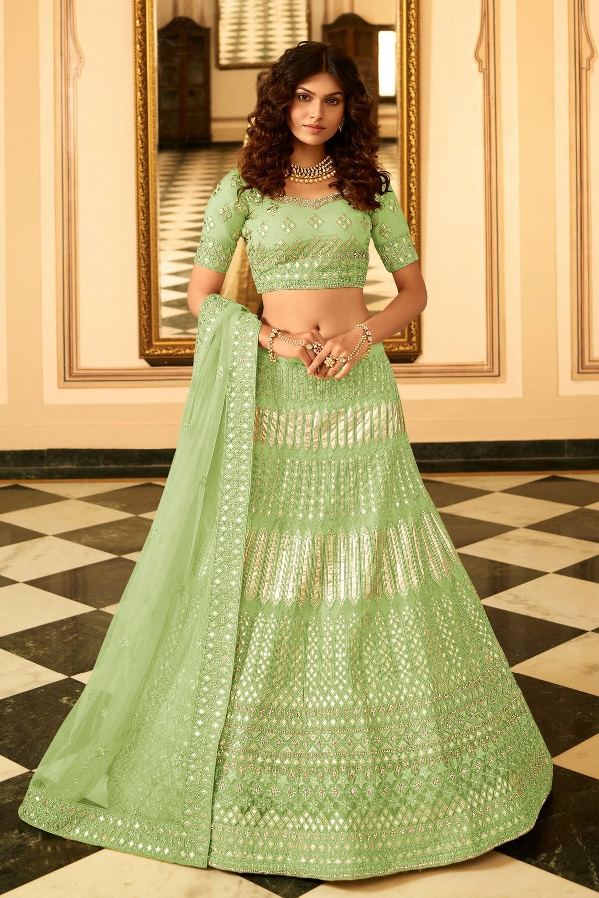Light Green Colour Embroidery Organza Lehenga Choli LD1080808 A