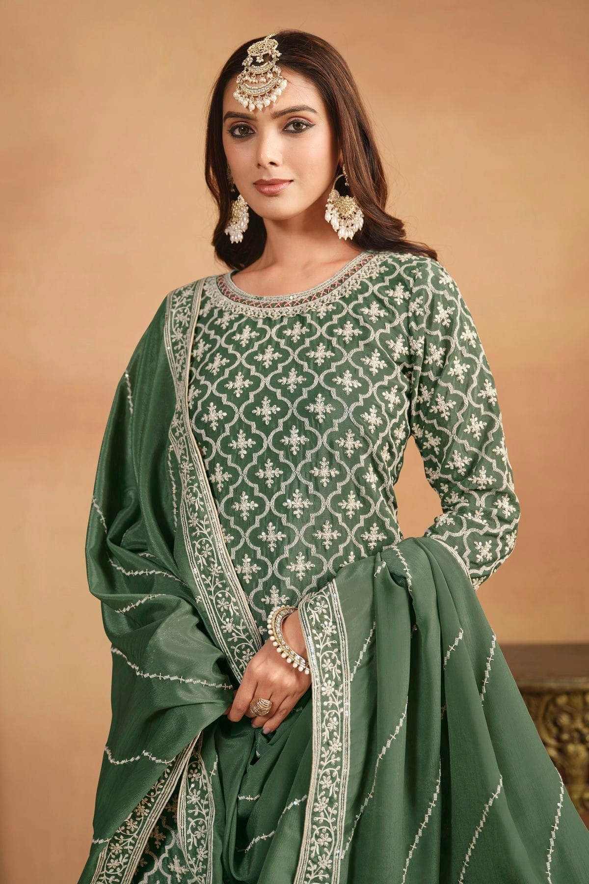 Light Green Colour Lehenga Suit Chinon Semi Stitched SM1050509 A