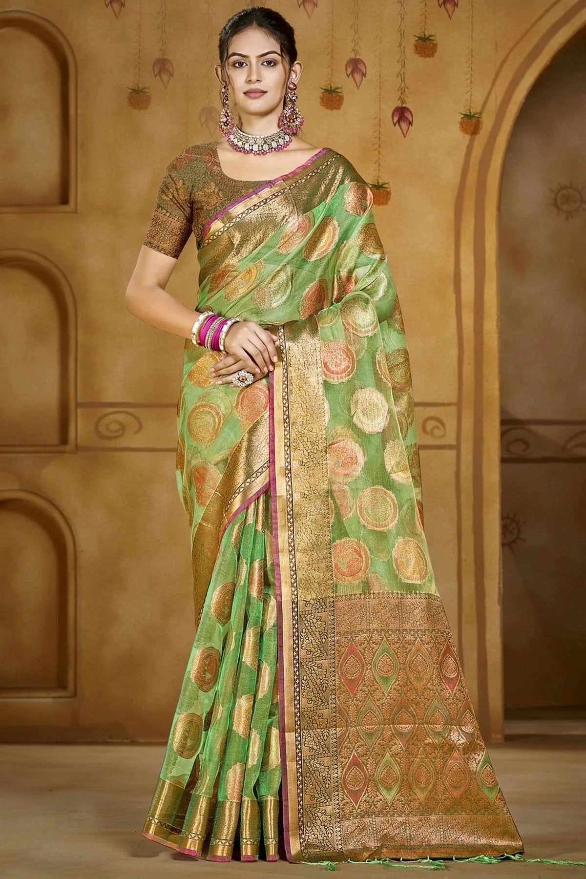 Light Green Colour Organza Woven Work Traditional Saree SD1102879