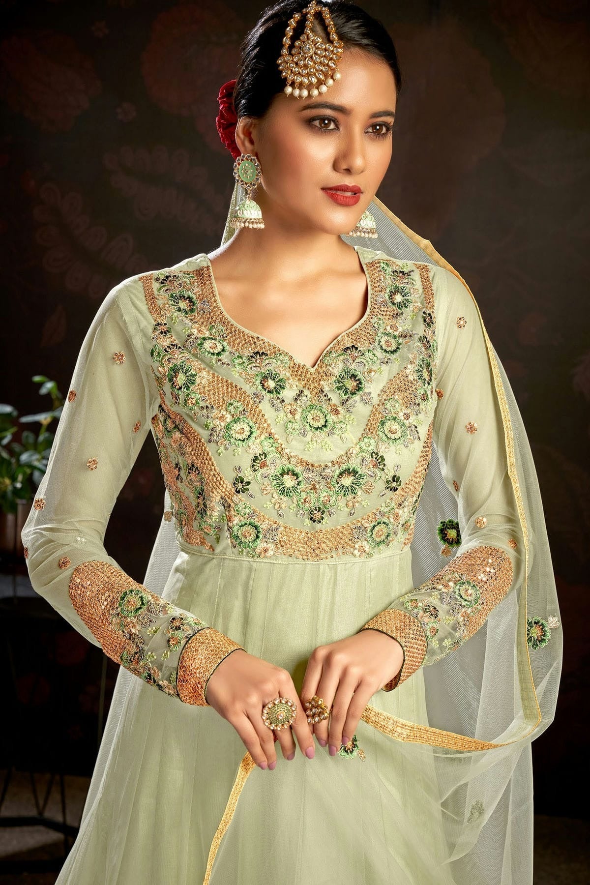 Light Green Colour Semi Stitched Butterfly Net Anarkali Suit SM1140150 A
