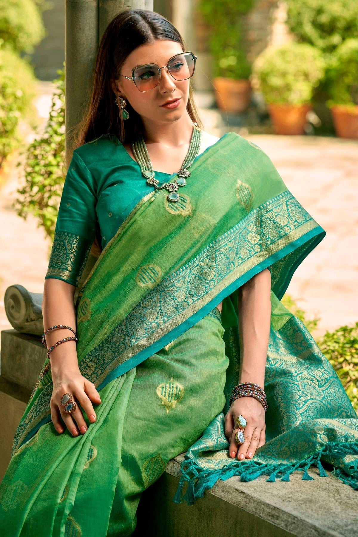 Light Green Colour Tissue Silk Saree SD1110296 A