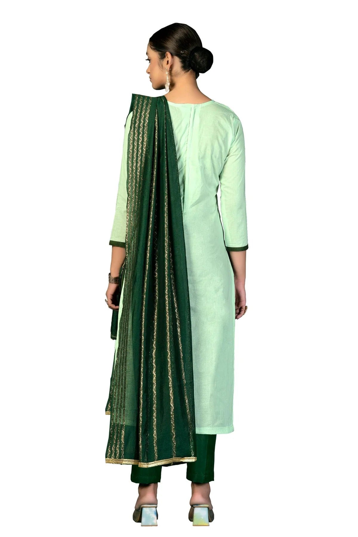 Light Green Colour Unstitched Cambric Cotton Fabric Straight Suit US1161017 A