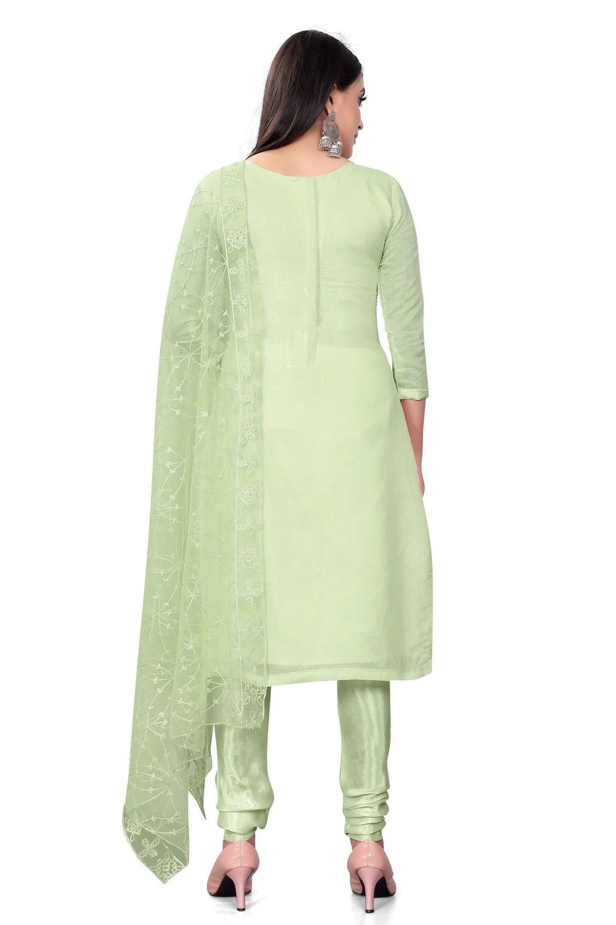 Light Green Colour Unstitched Chanderi Cotton Churidar Suit US1160701 A