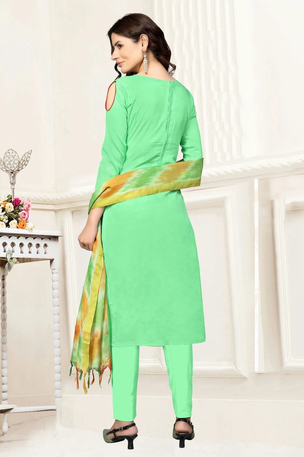 Light Green Colour Unstitched Glass Cotton Straight Suit US1160869 A