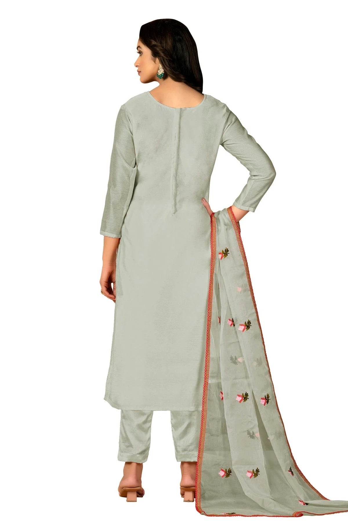Light Green Colour Unstitched Modal Silk Fabric Straight Suit US1160929 A