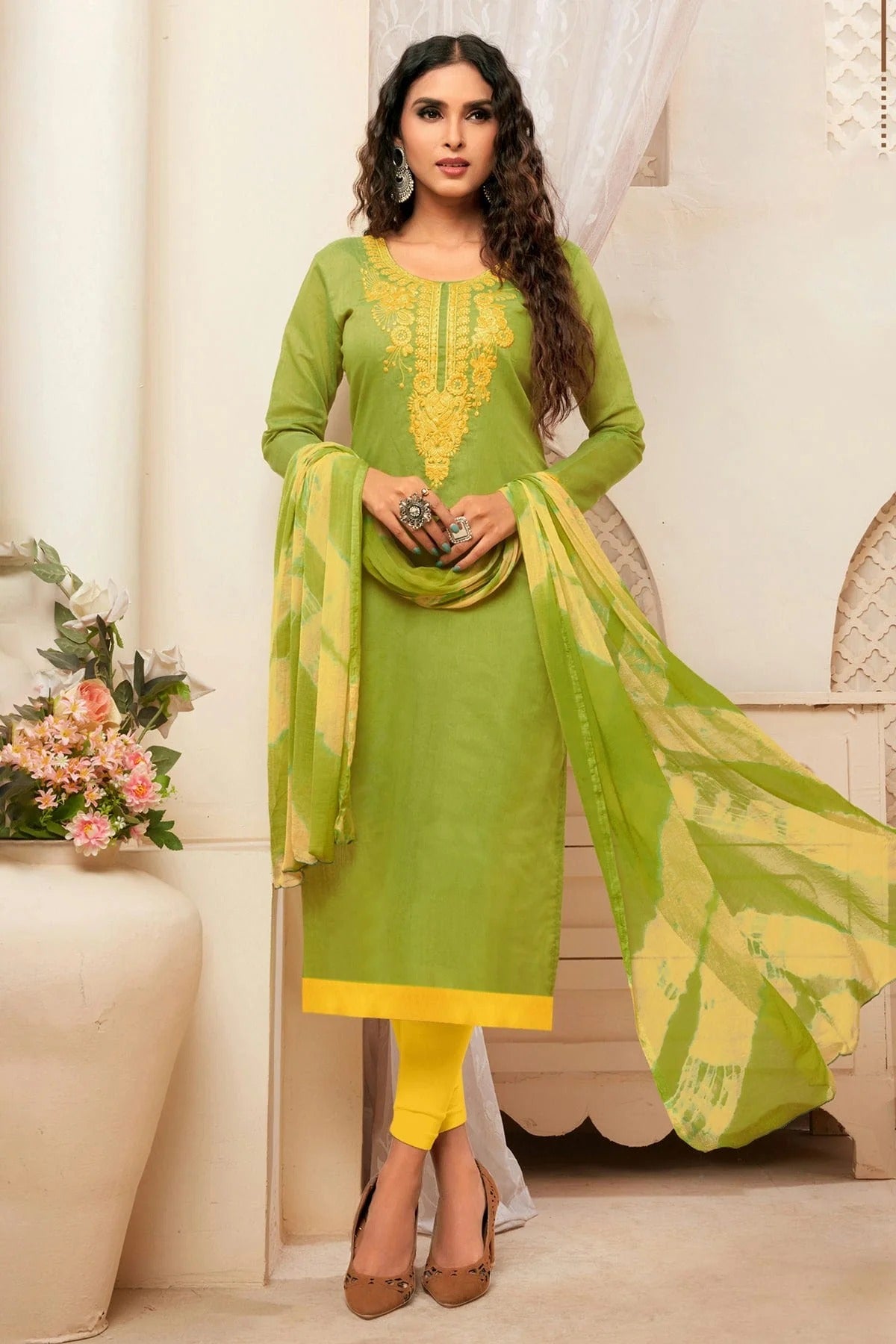 Light Green Colour Unstitched Modal Silk Straight Suit US1161131