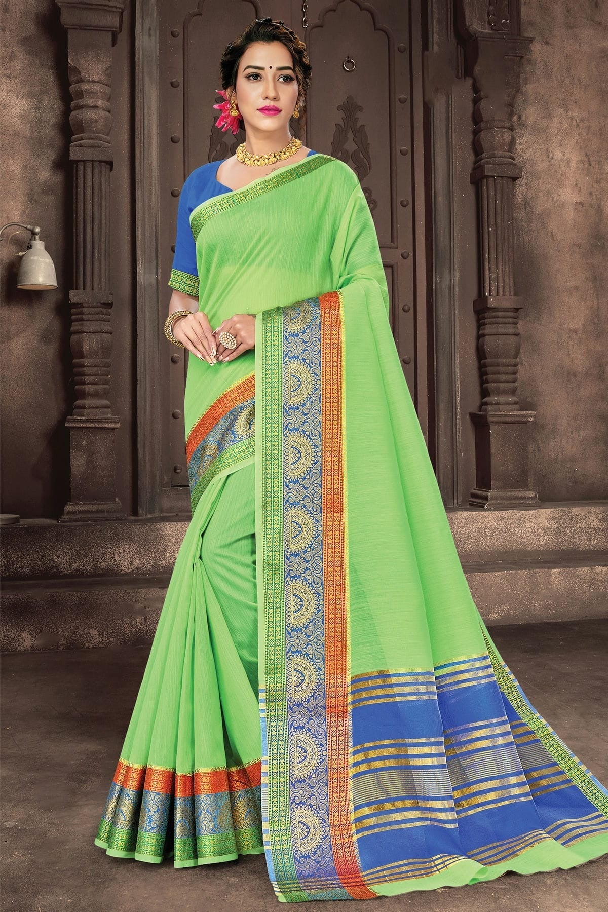 Light Green Colour Woven Work Cotton Handloom Saree SD1101267