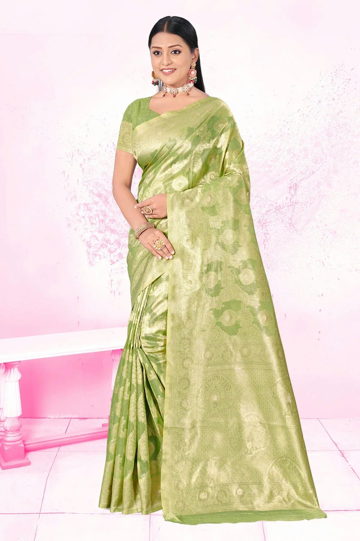Light Green Colour Woven Work Cotton Saree SD1101855