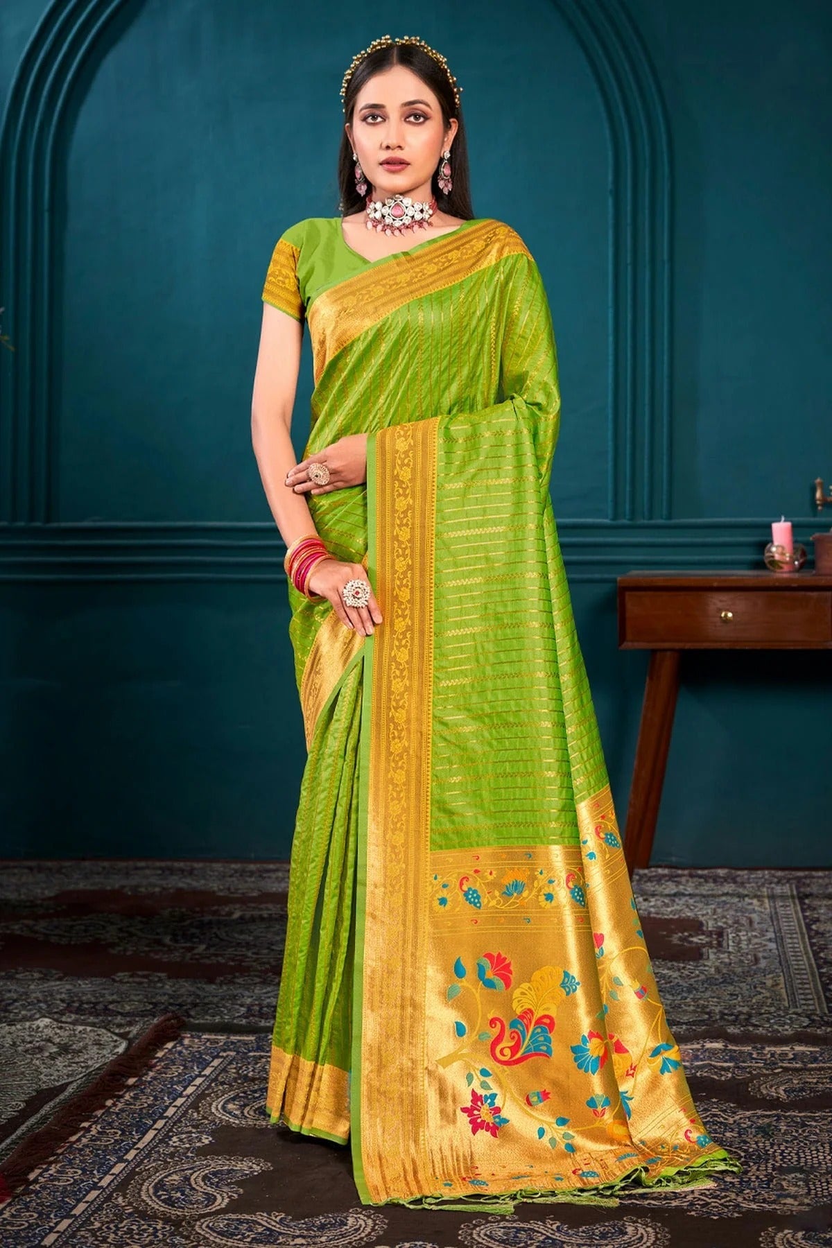Light Green Colour Woven Work Paithani Silk Saree SD1101831