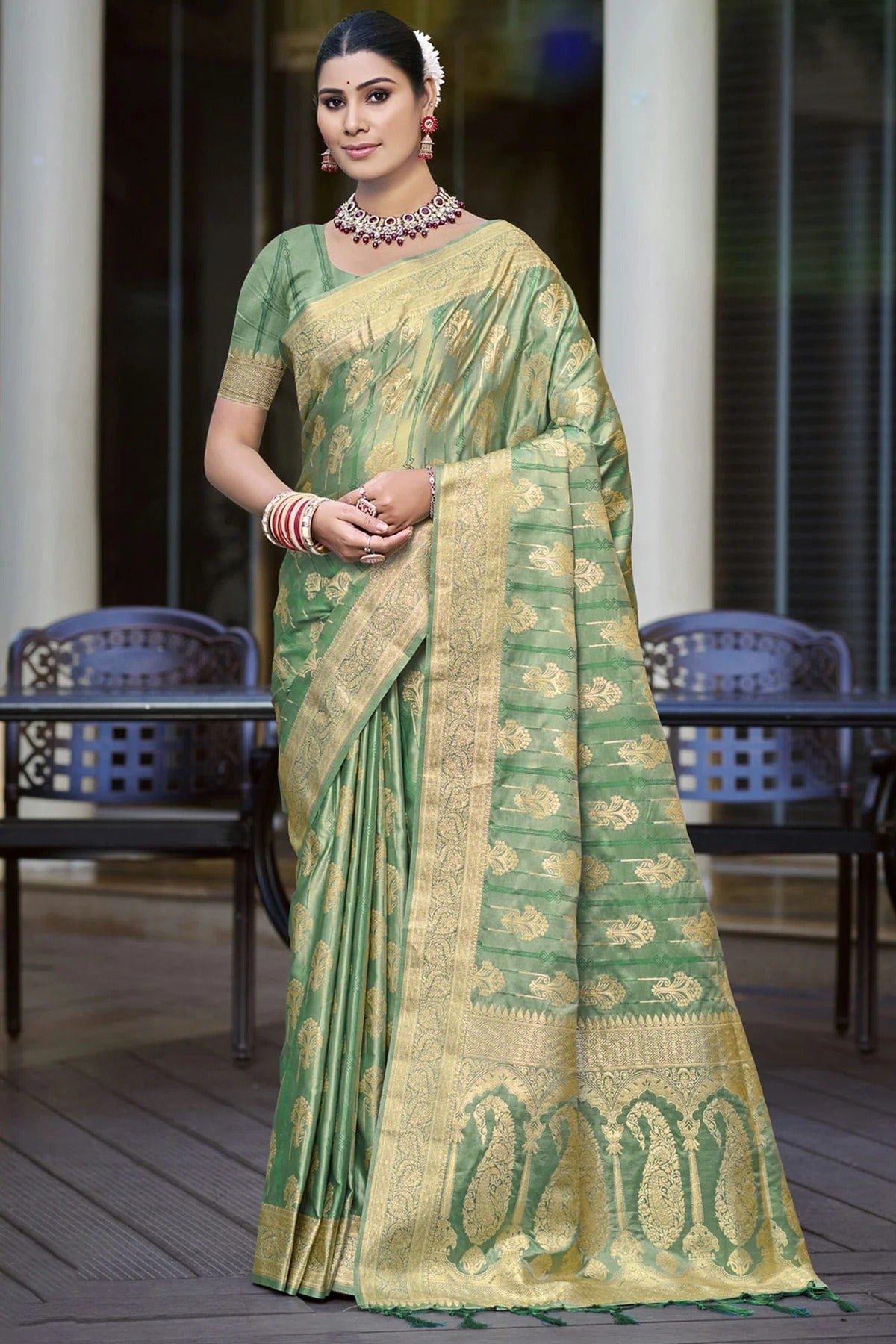 Light Green Colour Woven Work Satin Silk Traditional Saree SD1103208