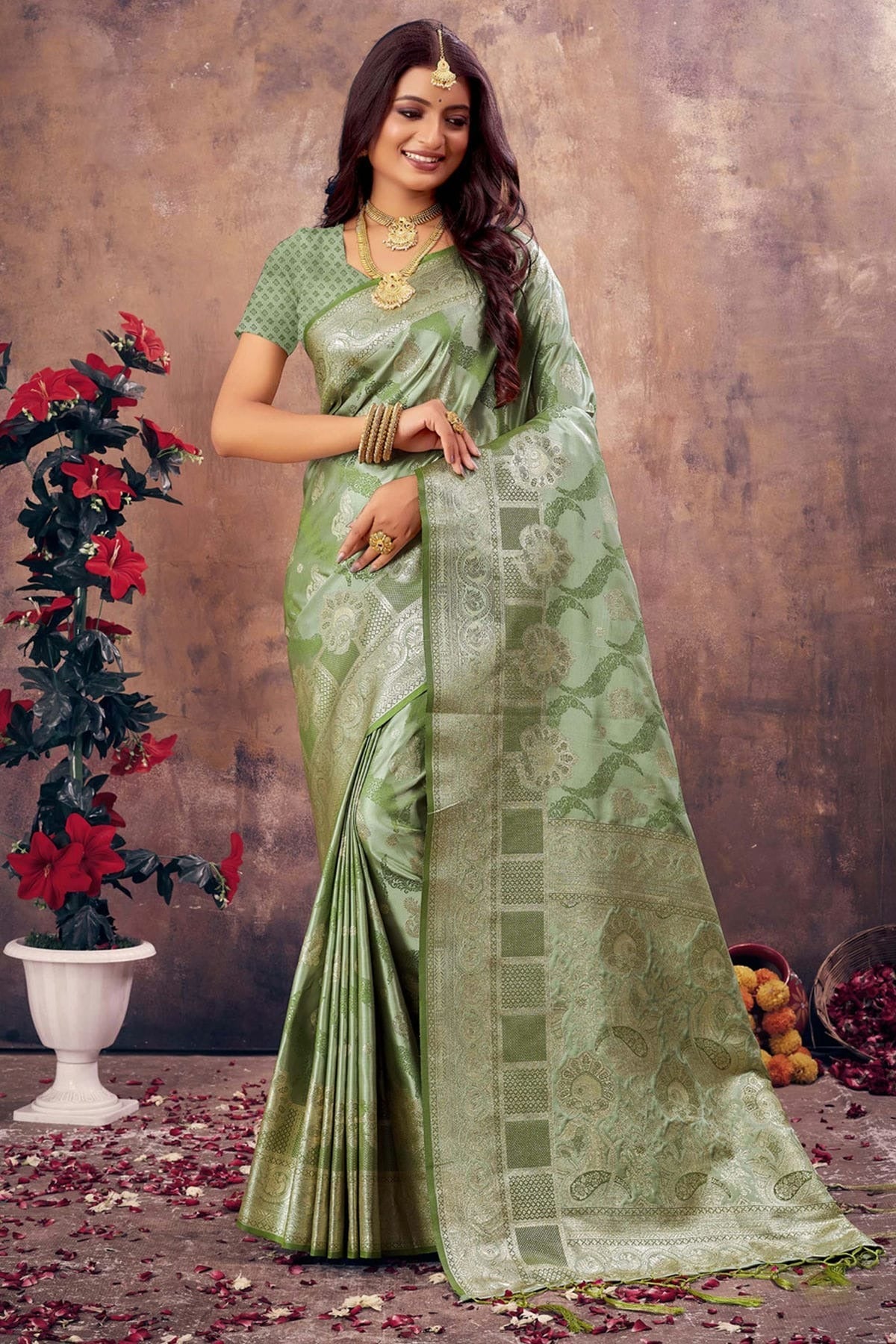Light Green Colour Woven Work South Silk Saree SD1101445