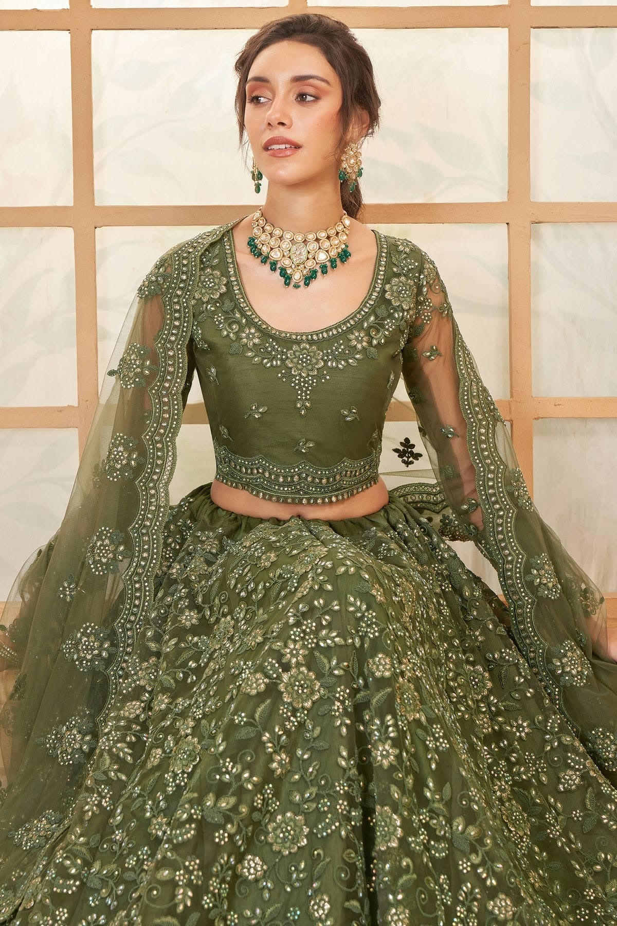 Light Green Embroidery Net and SilK Lehenga Choli LC1290141 B