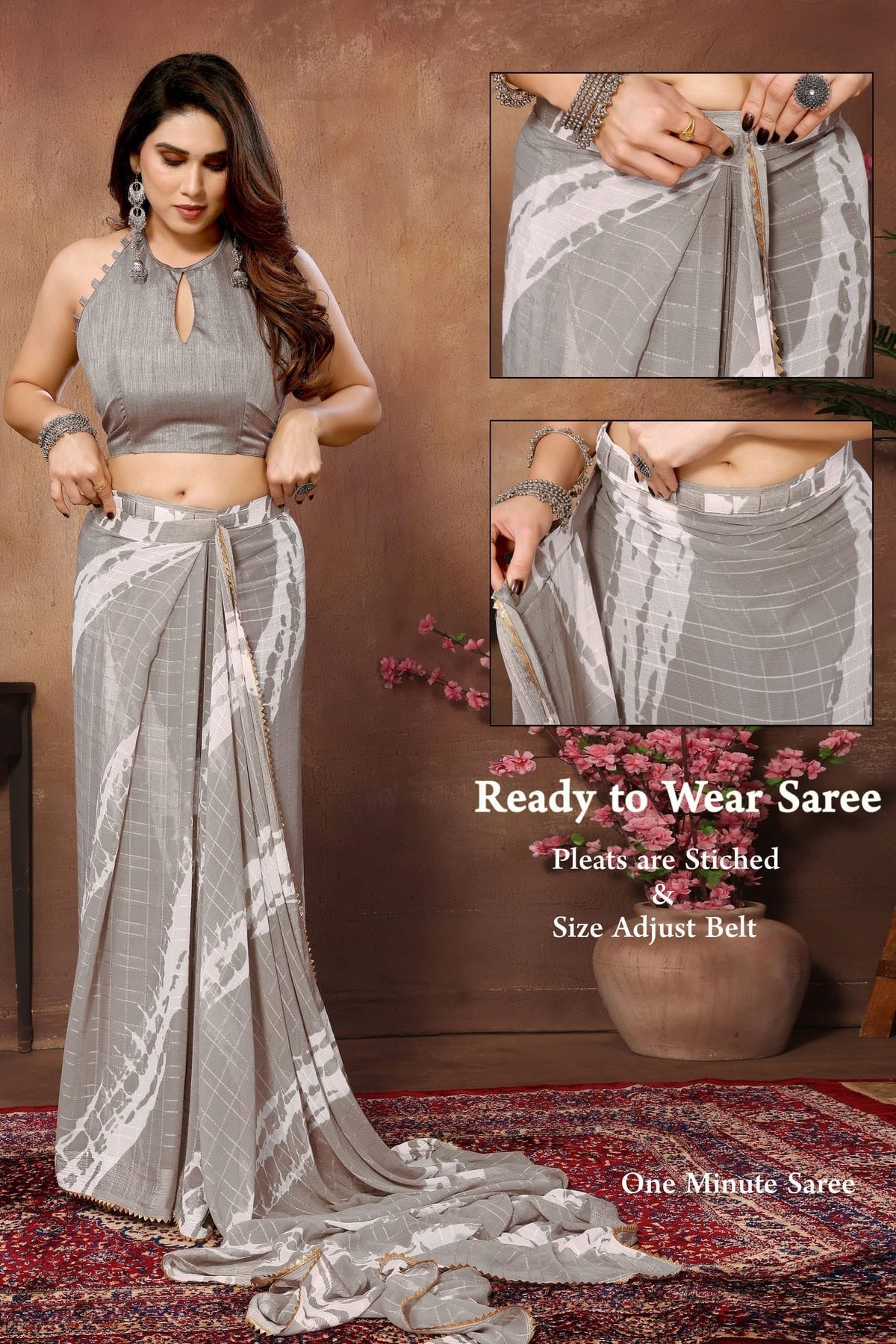 Light Grey Colour Georgette Ready To Wear Saree SD1180029 A