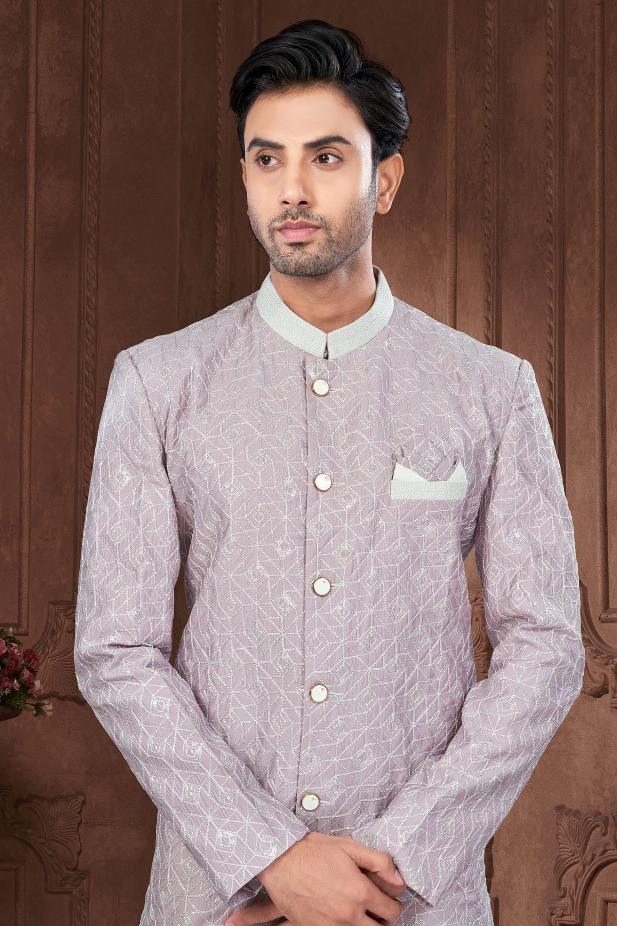 Light Purple Colour Silk Dupion Sherwani SH1040628 A