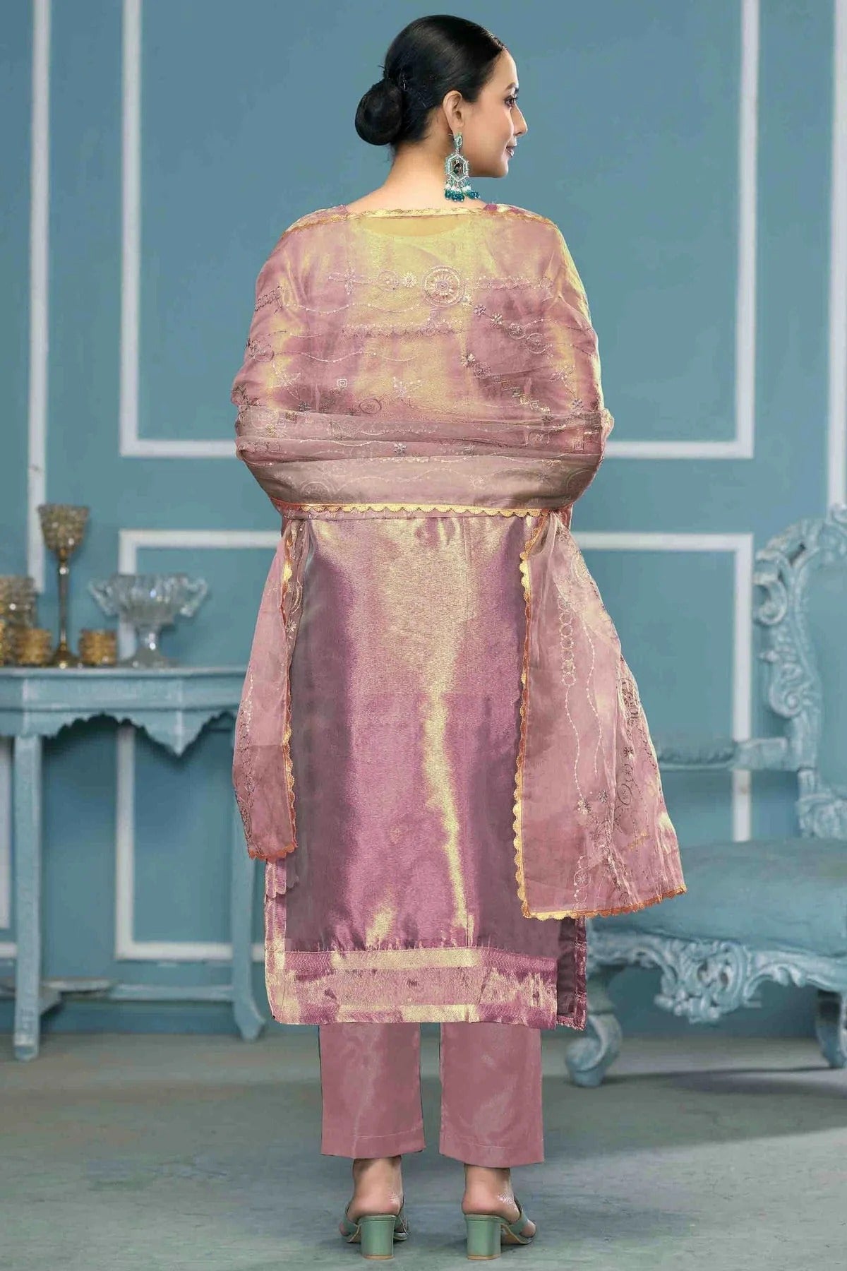 Light Purple Colour Viscose Organza Pant Style Suit SM1113193 A