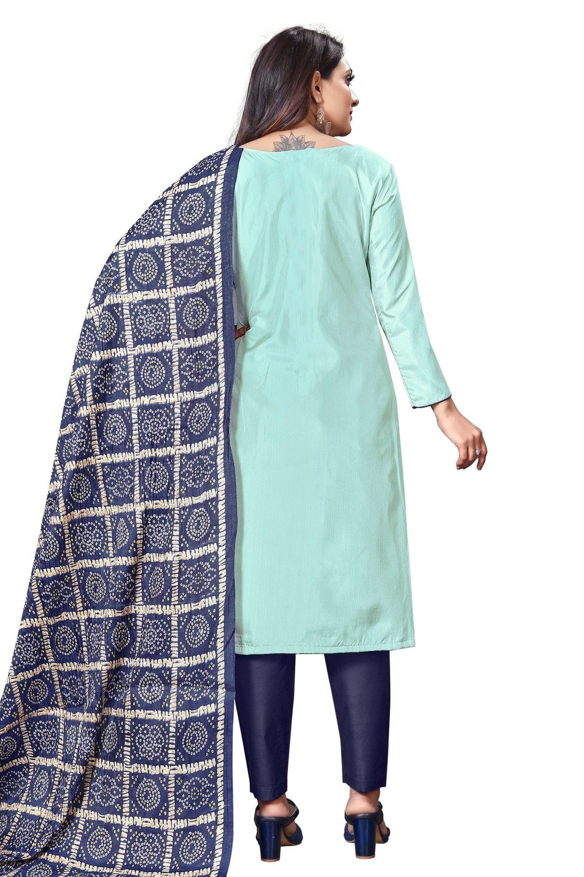 Light Sea Green Colour Unstitched Silk Straight Suit US1160632 A
