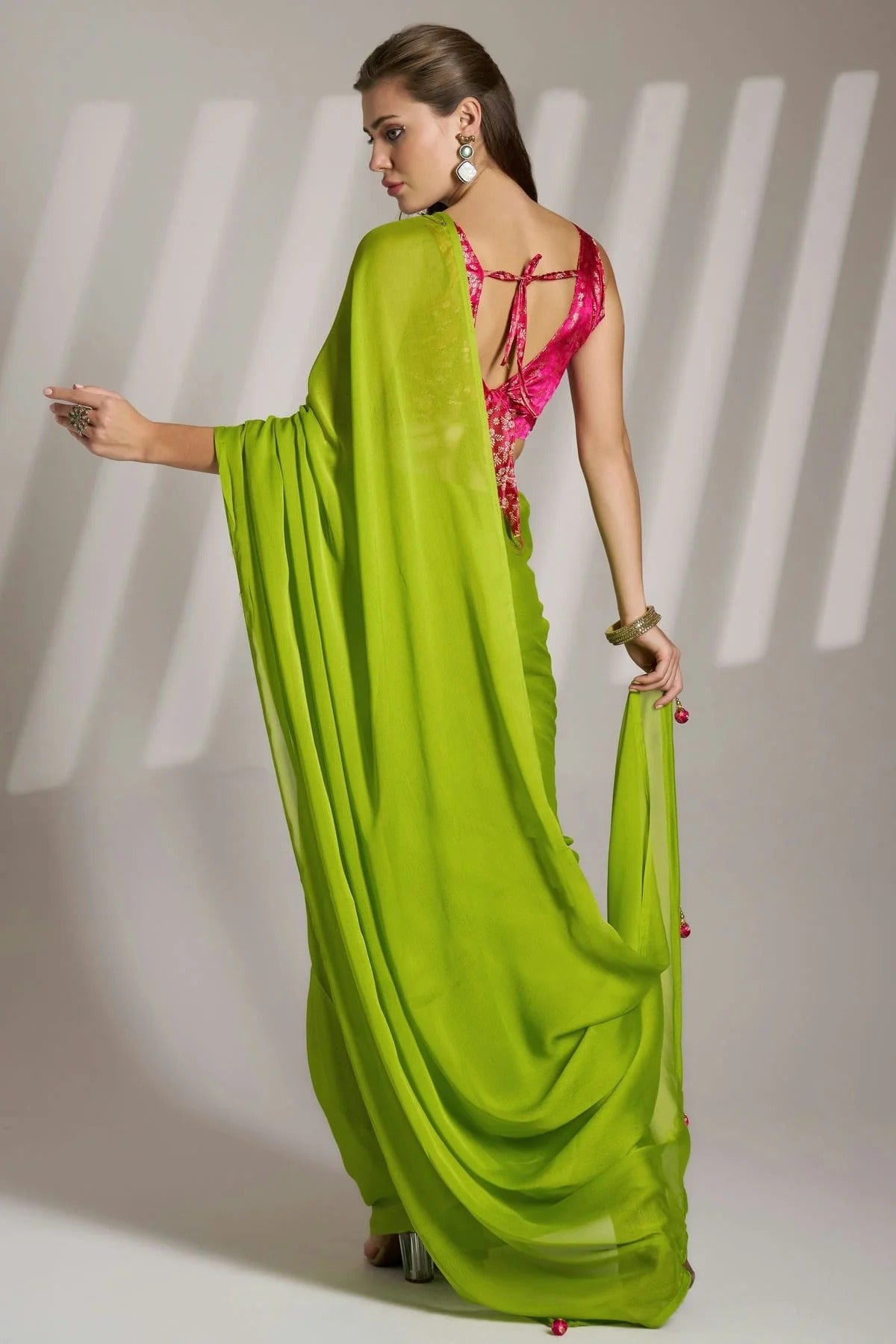 Lime Green Colour Chiffon Saree SD1112756 A