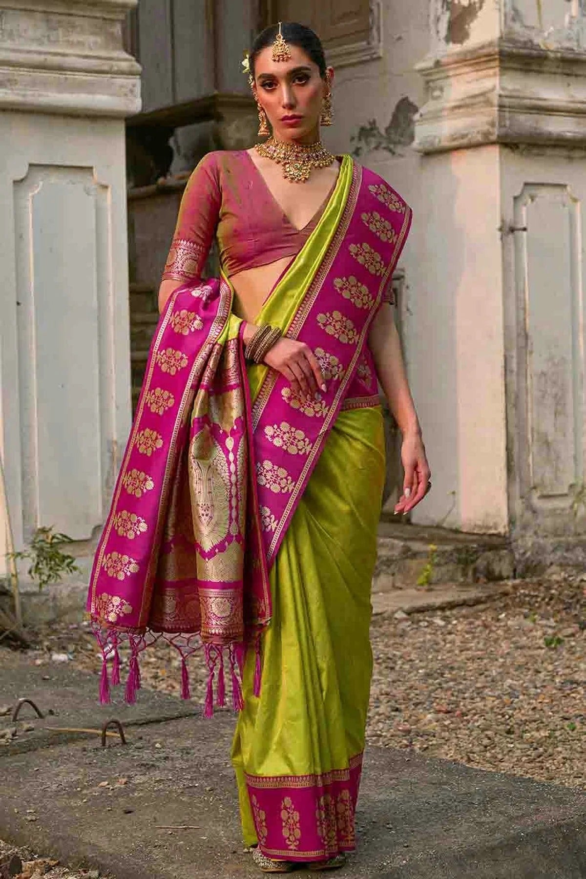 Lime Green Colour Kanchi Silk Traditional Saree SD1260056 B