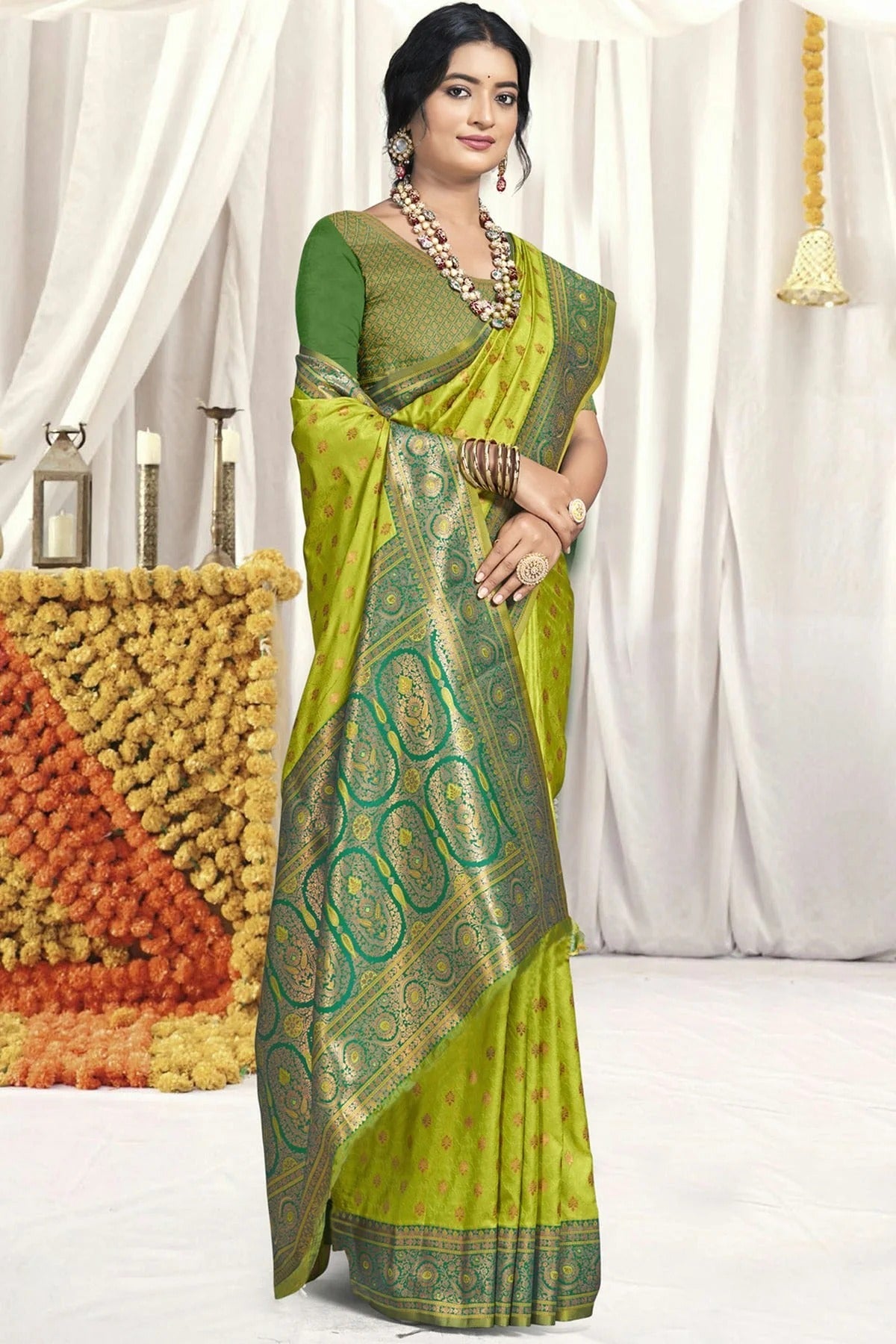 Lime Green Colour Silk Traditional Saree SD1102565