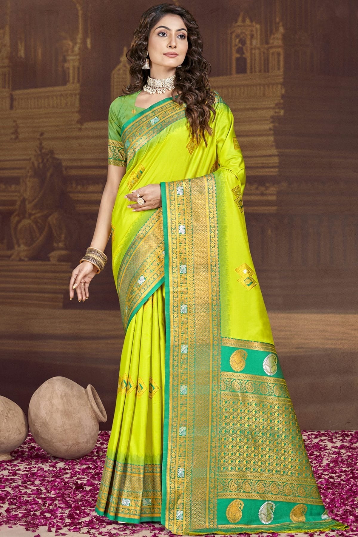 Lime Green Colour Silk Woven Work Traditional Saree SD1102938