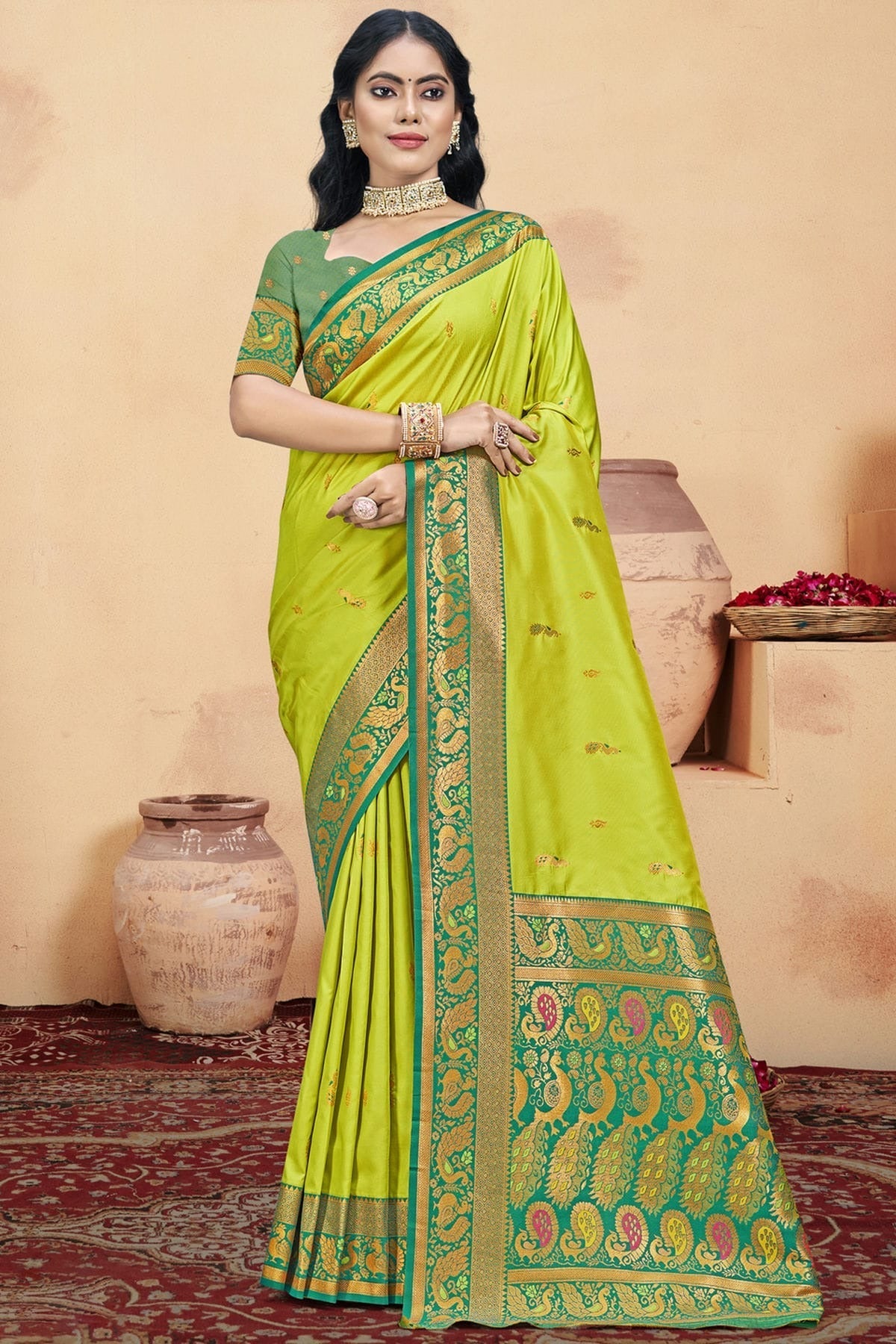 Lime Green Colour Silk Woven Work Traditional Saree SD1102948