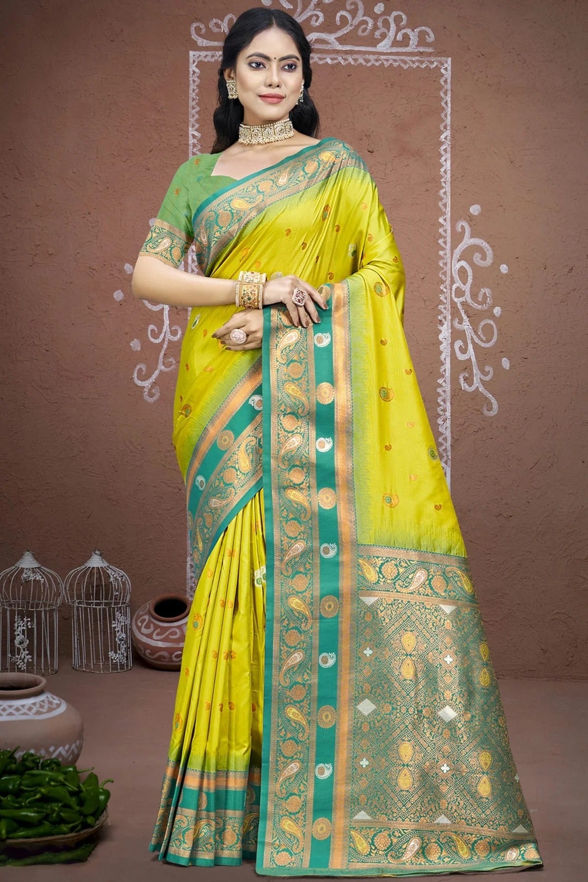 Lime Green Colour Silk Woven Work Traditional Saree SD1102990