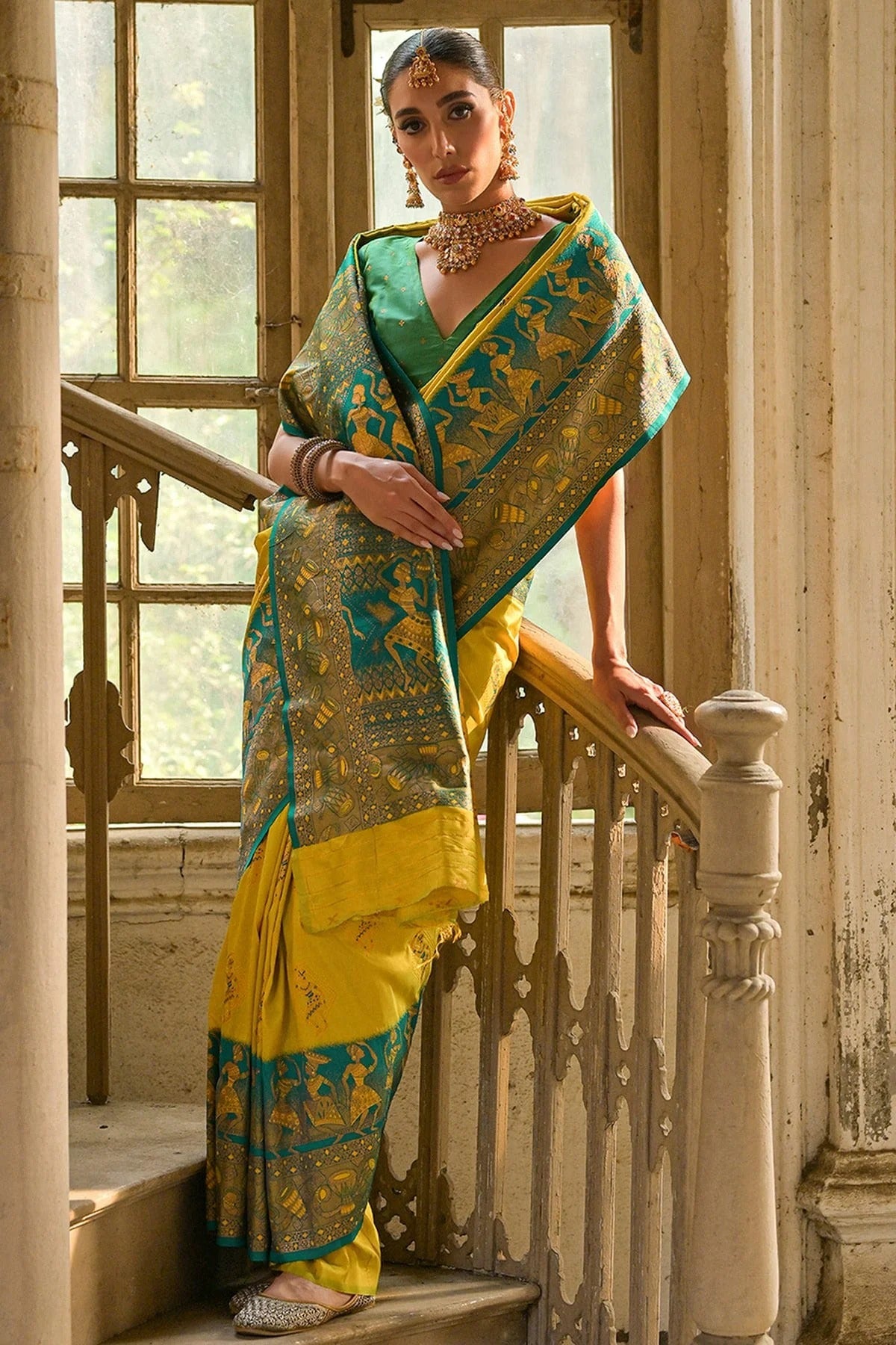 Lime Yellow Colour Woven Work Banarasi Silk Saree SD1260010 B