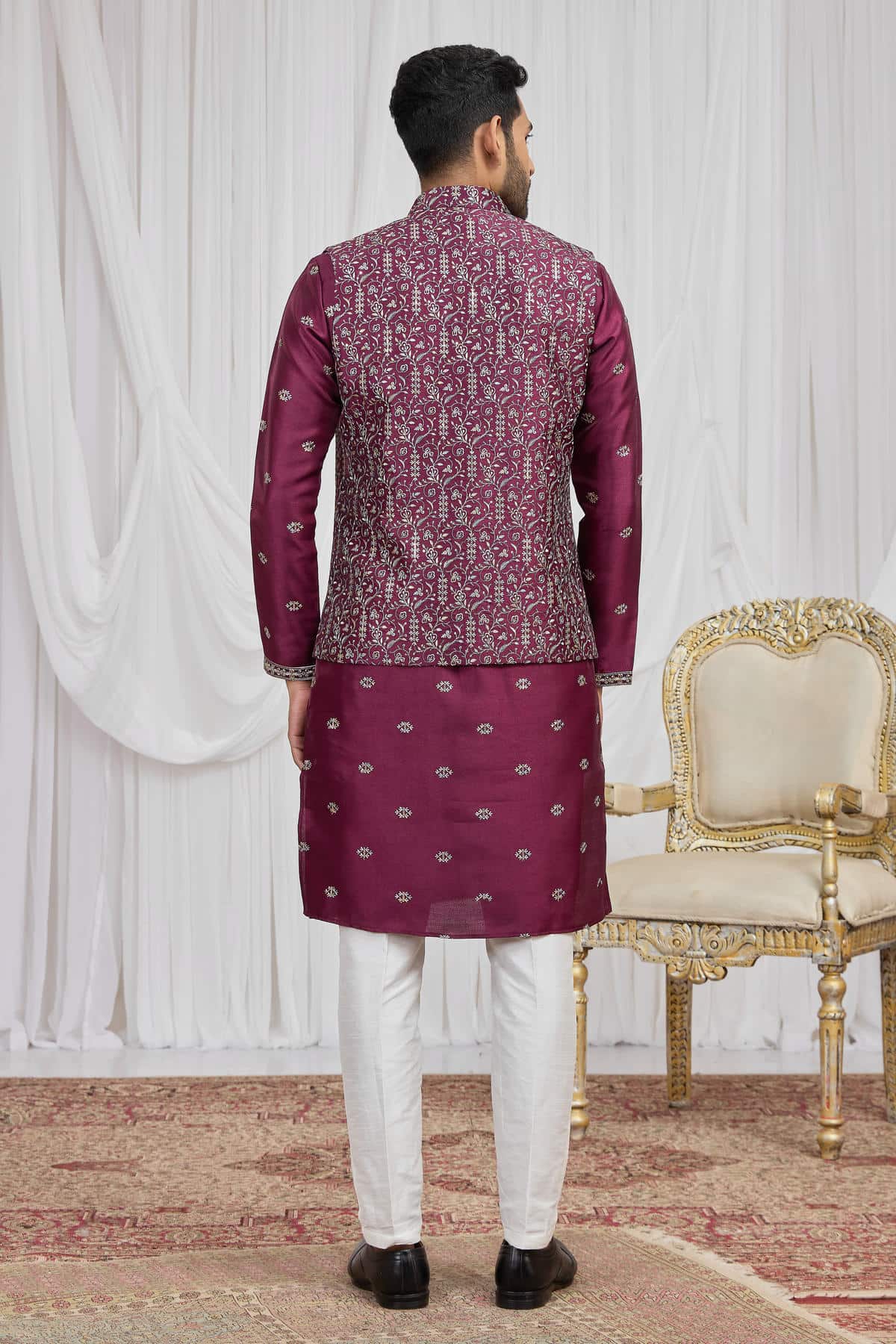 Magenta Colour Art Silk Embroidery Work 3 Pcs Kurta Jacket Set KP1230607