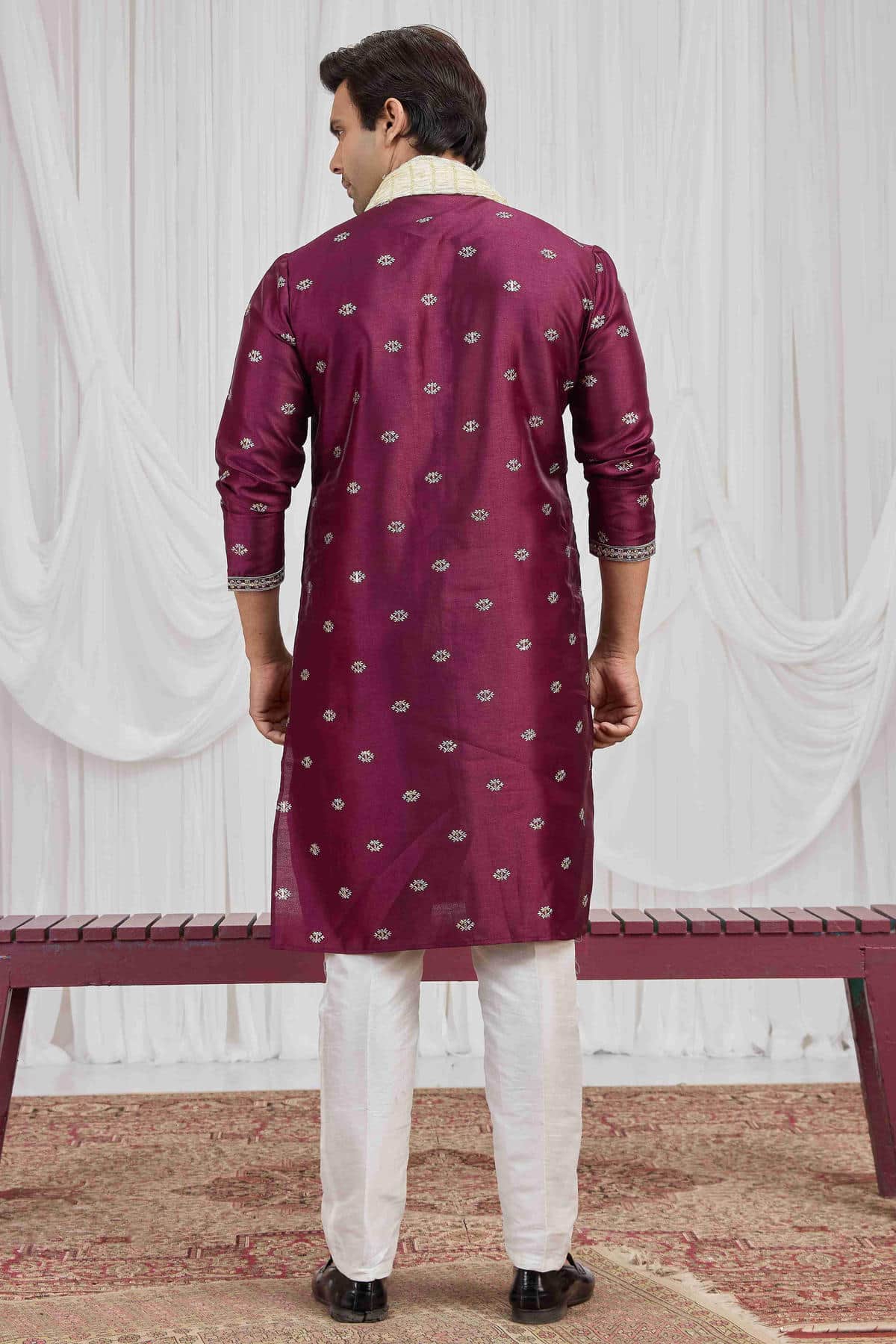 Magenta Colour Art Silk Embroidery Work Kurta Pajama With Dupatta