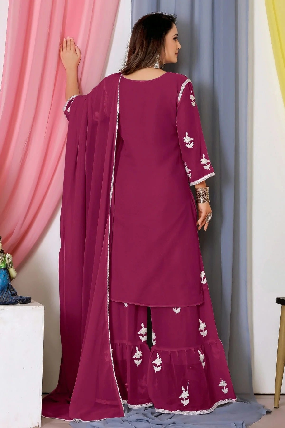 Magenta Colour Bamber Georgette Sharara Suit SM1110573 A