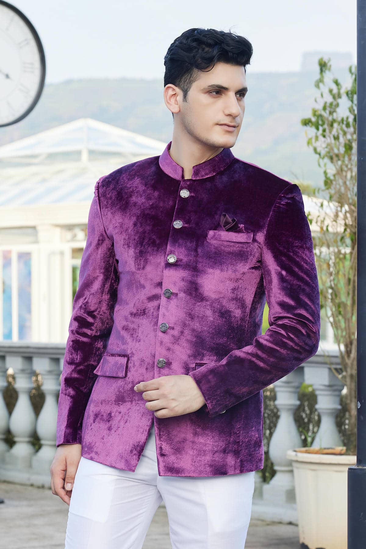 Magenta Colour Embroidery Velvet Jodhpuri JP1230650