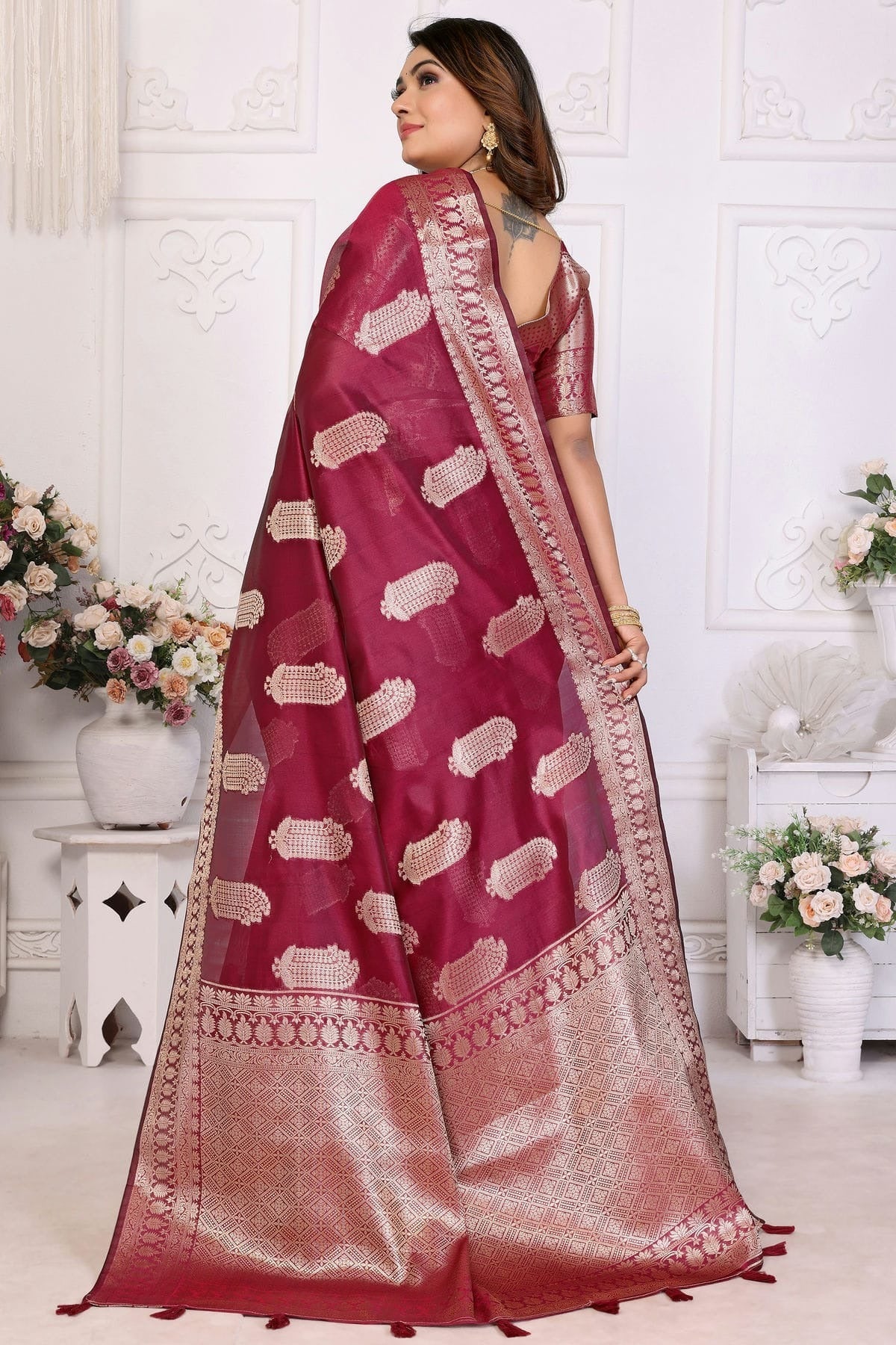 Magenta Colour Organza Traditional Saree SD1112711 A