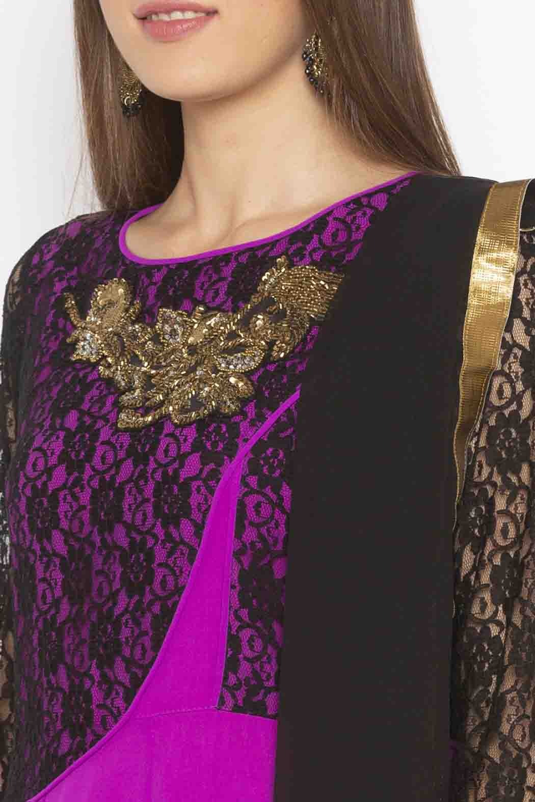 Magenta Colour Plus Size Georgette Embroidery Palazzo Pant Suit BW1070329 B