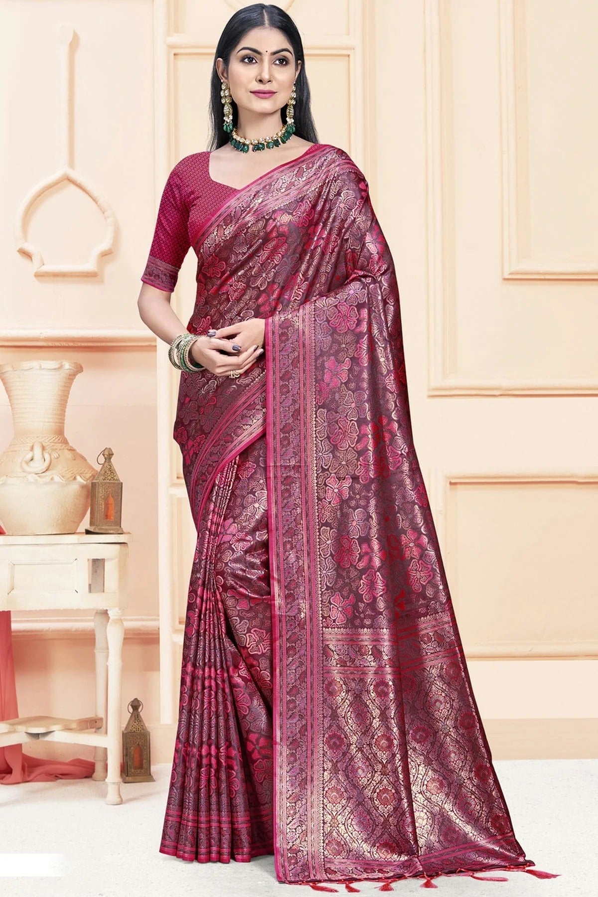 Magenta Colour Satin Silk Traditional Saree SD1102431