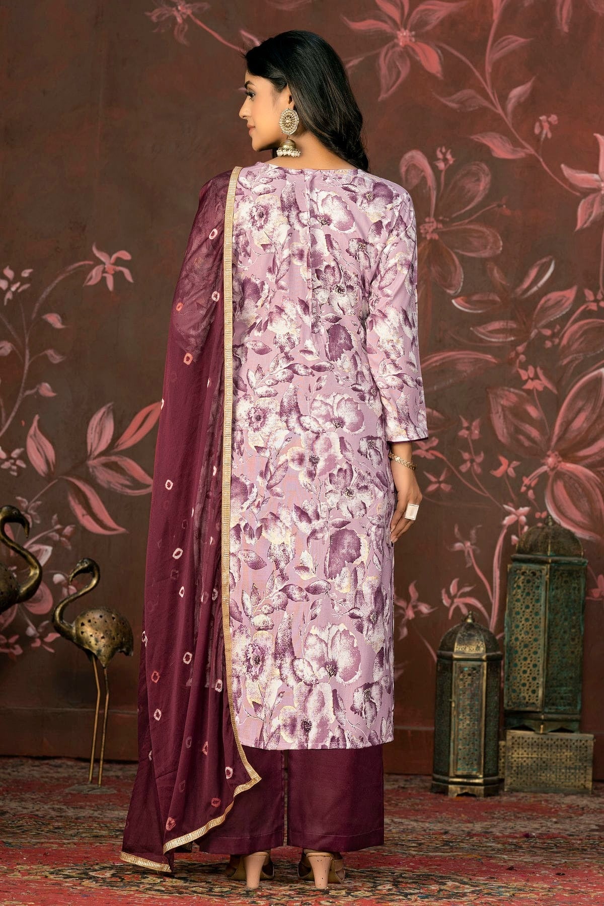 Magenta Colour Unstitched Jam Cotton Straight Suit US1161326 A