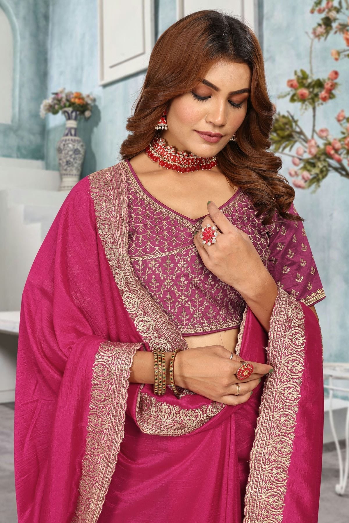 Magenta Colour Vichitra Bloming Designer Saree SD1091229 A