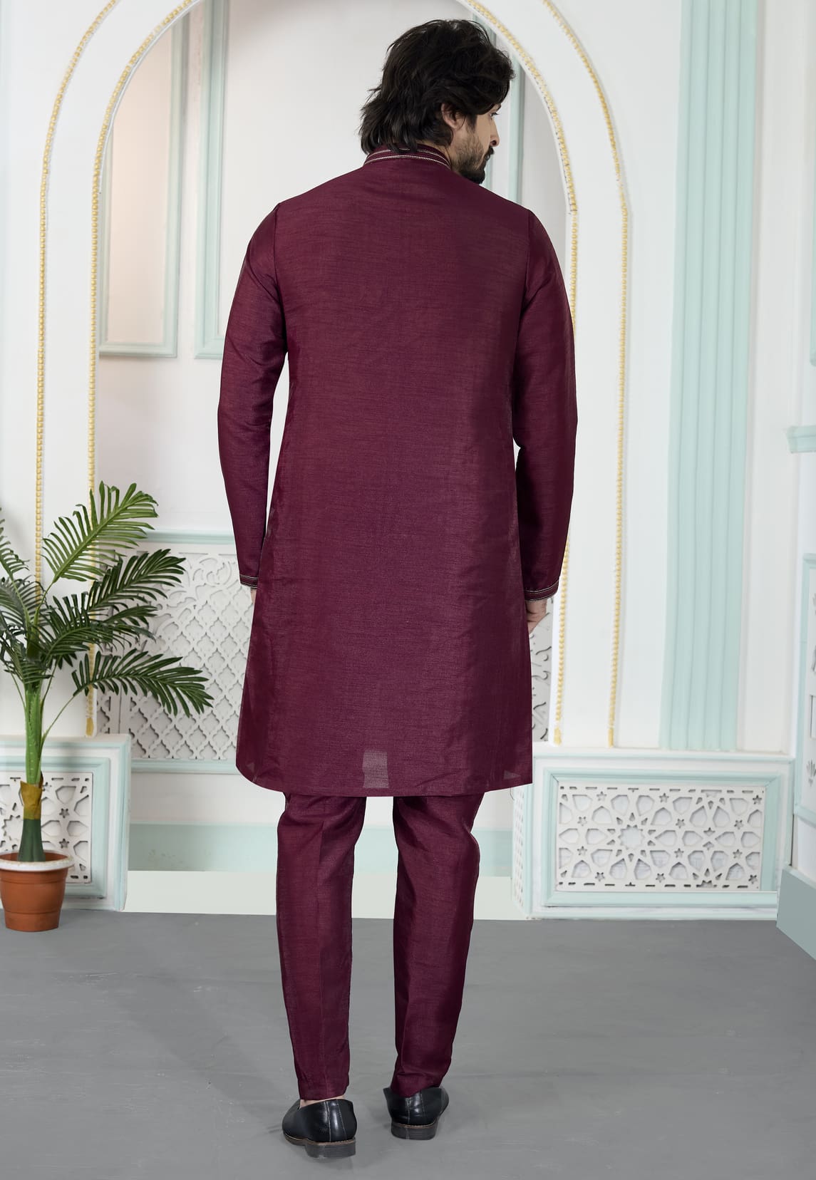 Maroon Colour Art Silk Pintux Work Kurta Pajama