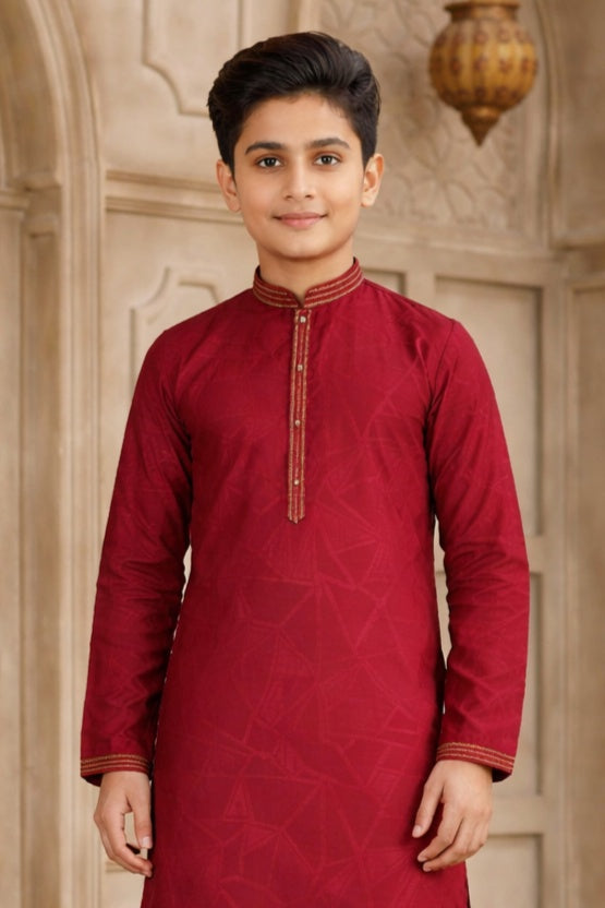 Maroon Colour Brocade Art Silk Pintux Work Kurta Pajama