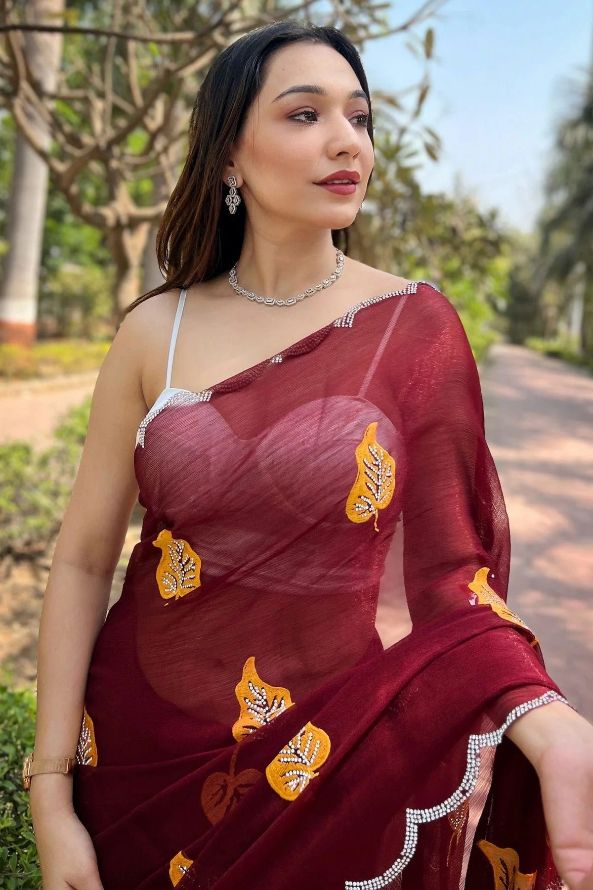 Maroon Colour Chiffon Saree SD1110375 A
