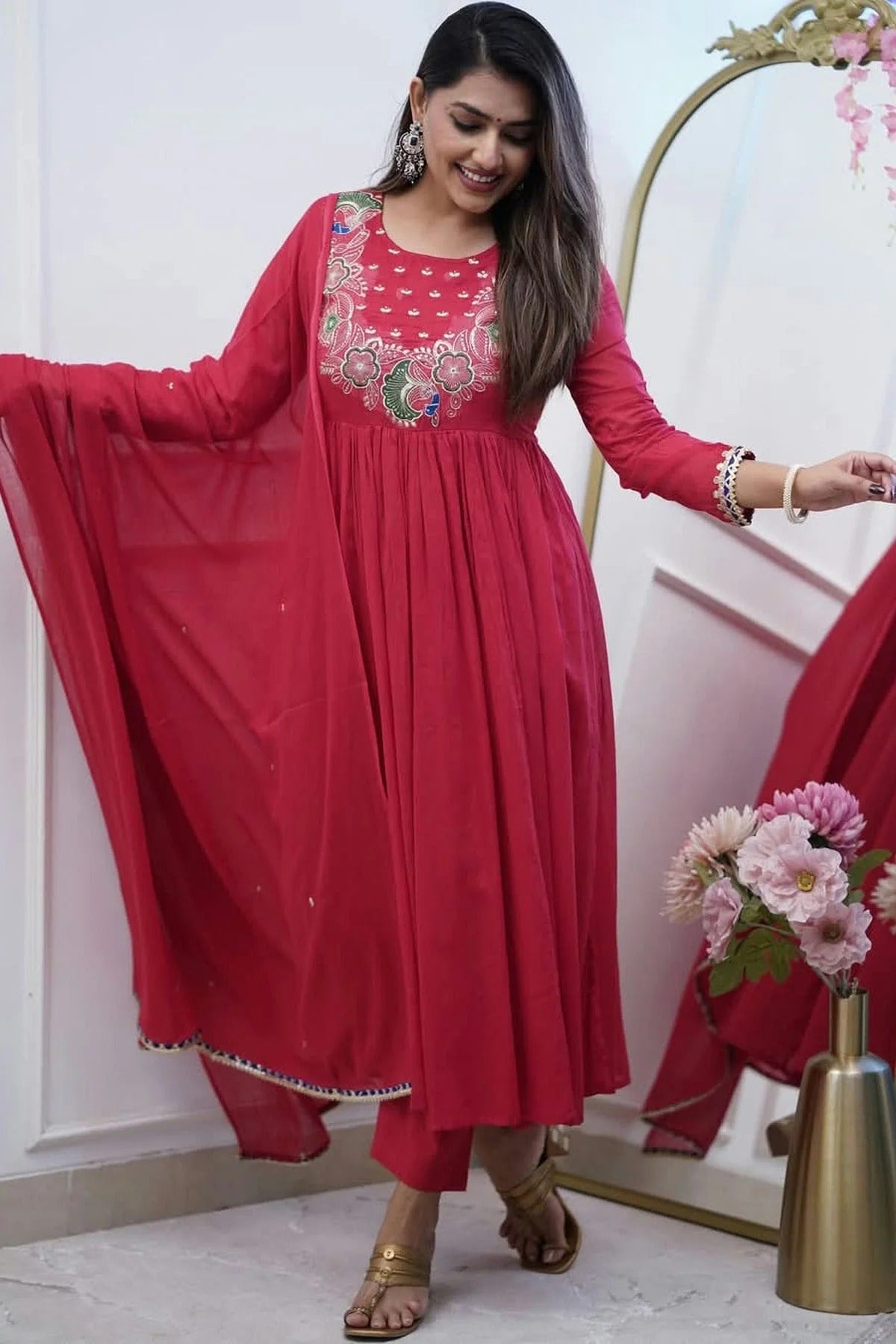 Maroon Colour Chinon Stitched Suit SS1112231 A