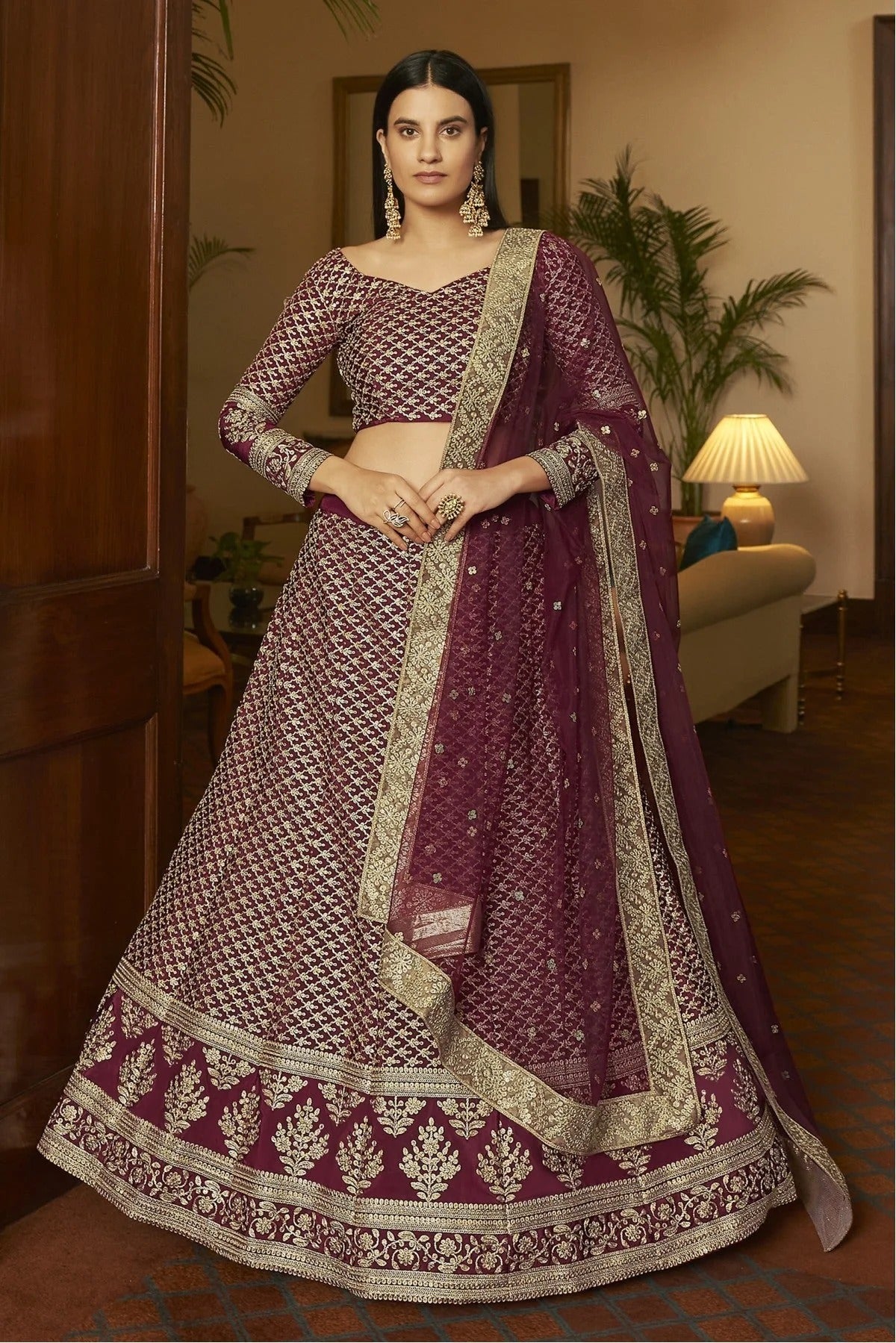 Maroon Colour Crepe Embroidery Lehenga Choli LC1080556