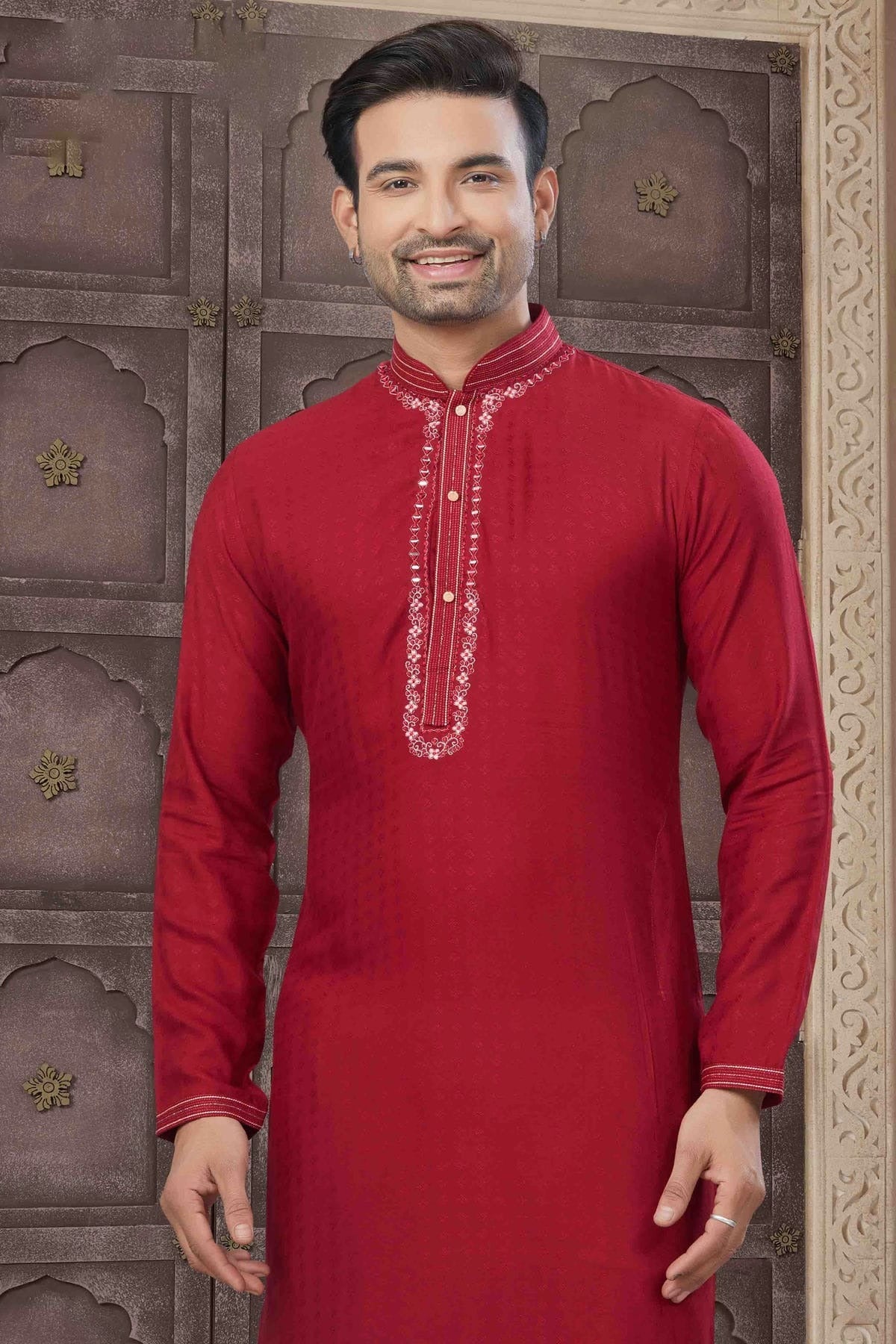 Maroon Colour Embroidery Cotton Kurta Pajama KP1113457 A
