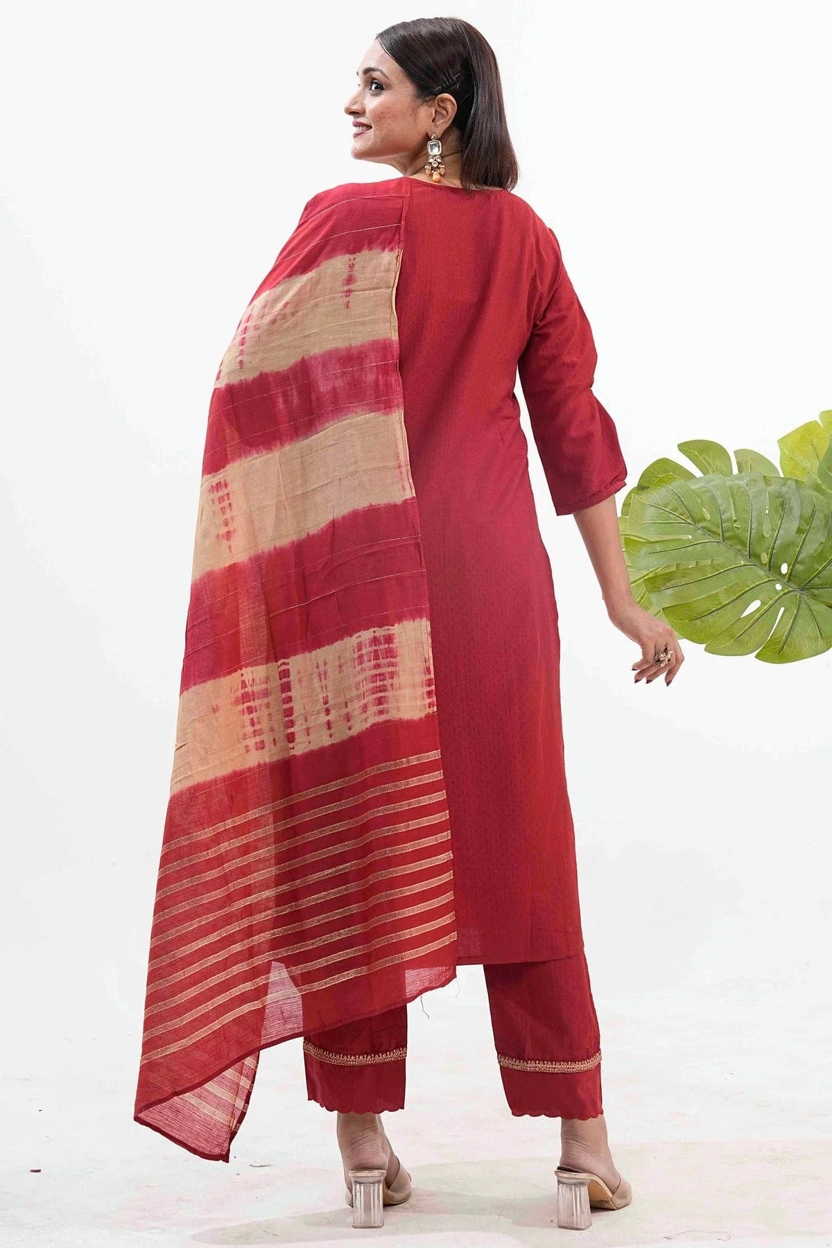 Maroon Colour Embroidery Roman Silk Pant Style Suit SS1113523 A