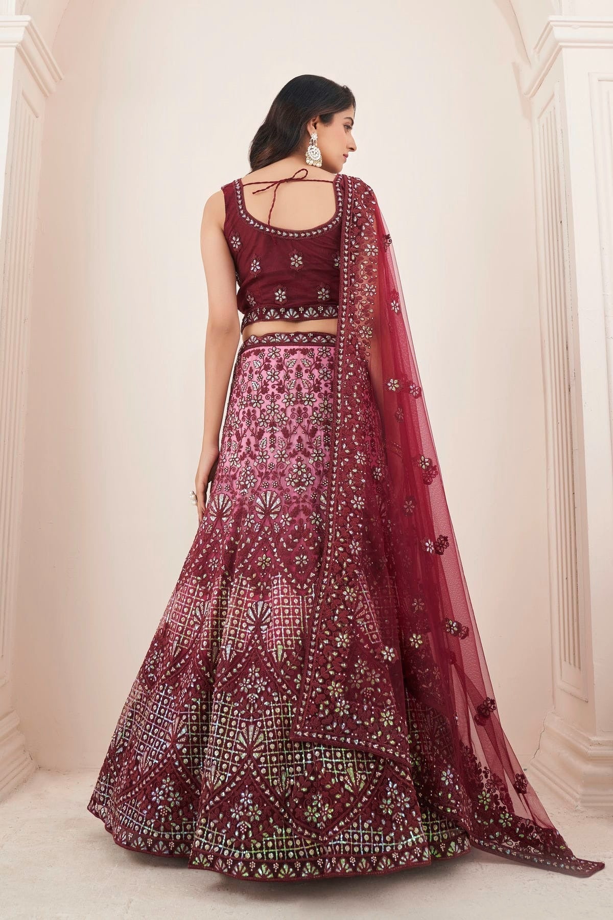 Maroon Colour Embroidery Soft Net Lehenga Choli LD1080828 A